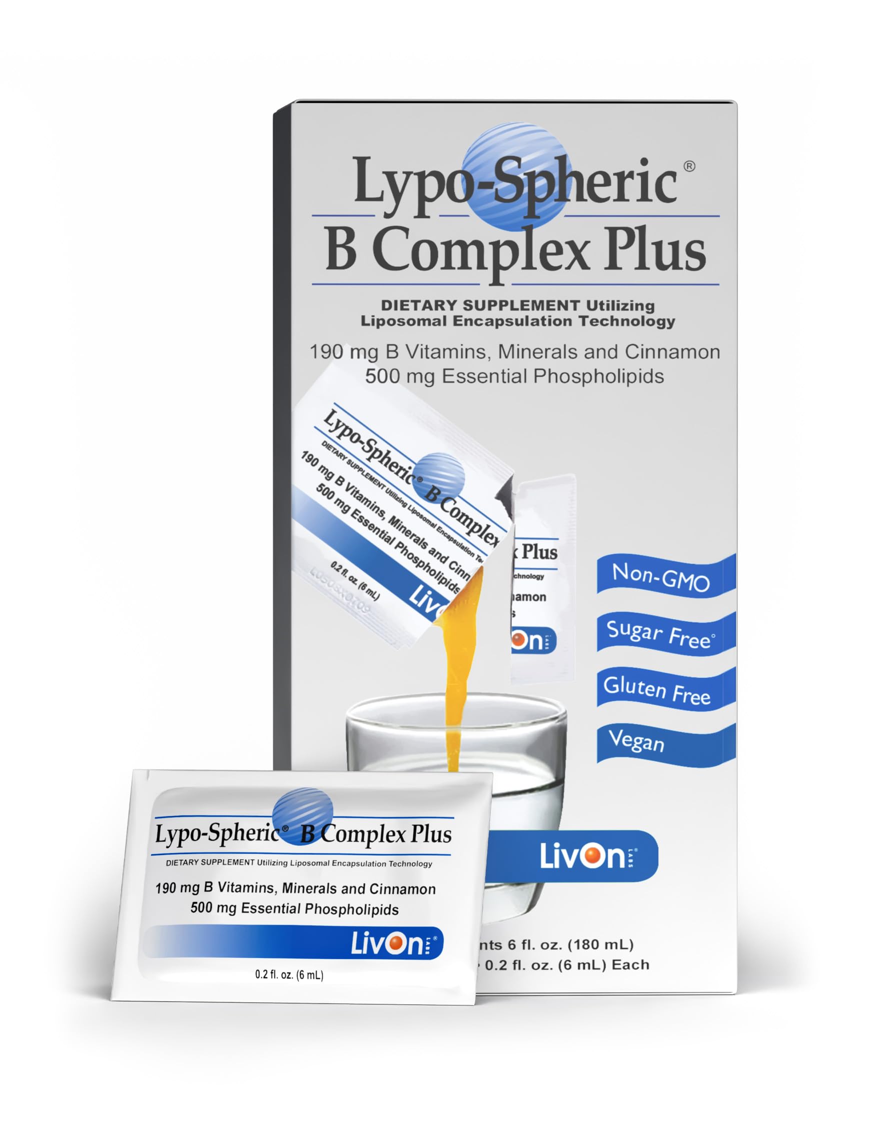 LivOn Laboratories Lypo–Spheric B Complex Plus – 30 Packets – 195 mg B Vitamins, Minerals & Cinnamon Per Packet – Liposome Encapsulated for Improved Absorption – 100% Non–GMO LivOn Laboratories uk supplements