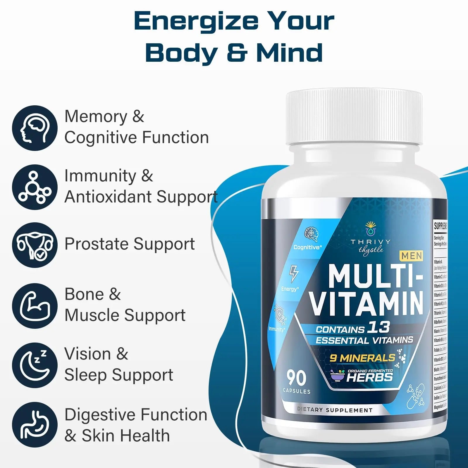 ThrivyThystle Multivitamin for Men 50+ with Methylated B12 & Folate, Omega-3 & CoQ10 – Fermented Herbal Blend, 43 Vitamins & Minerals ThrivyThystle uk supplements