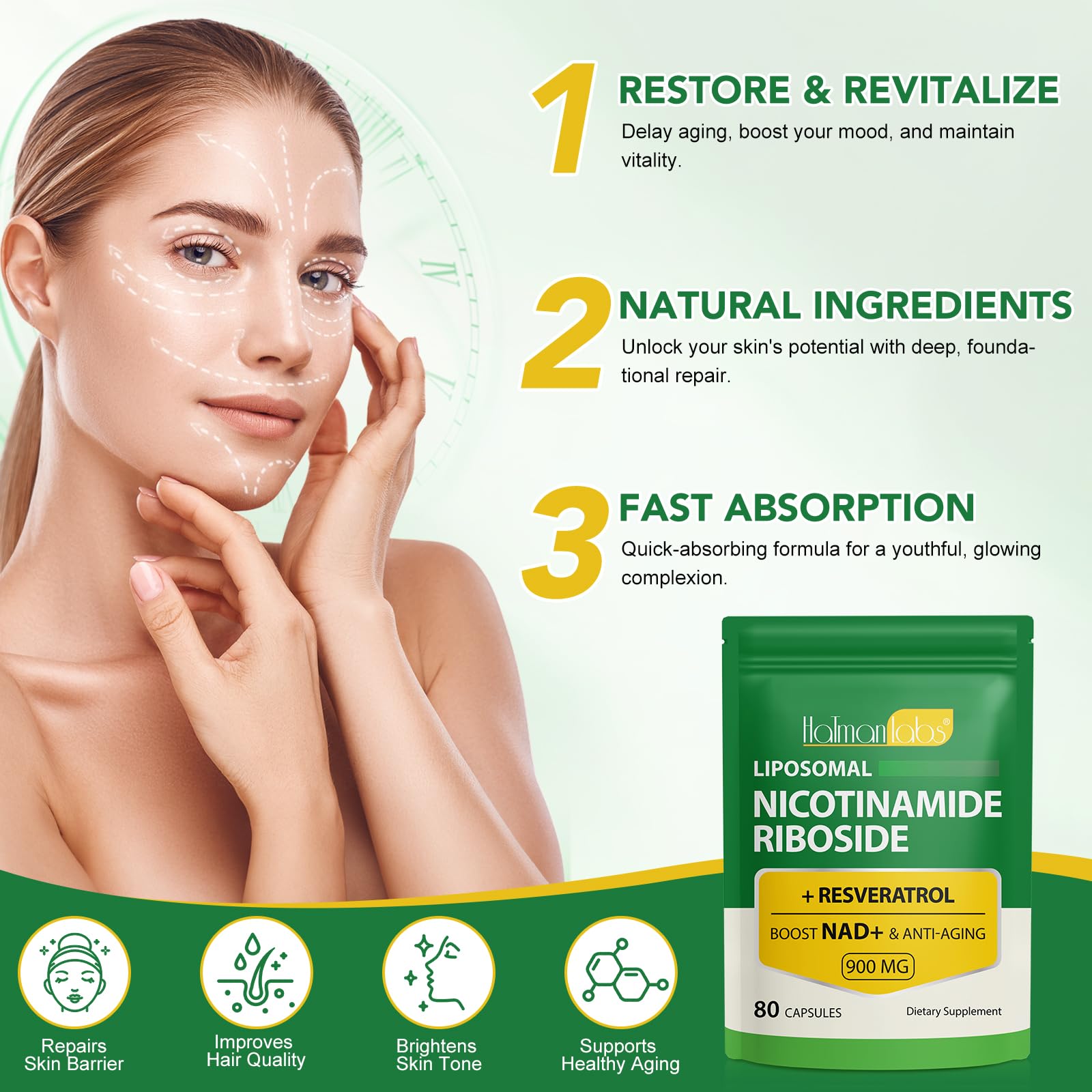 NAD Supplement - Liposomal Nicotinamide Riboside 900mg, Resveratrol, Quercetin - High Purity NAD Supplement for Energy, Support Cellular Health, Stamina & Healthy Aging - Ultra Strength 80 Capsules MXCZBSM uk supplements