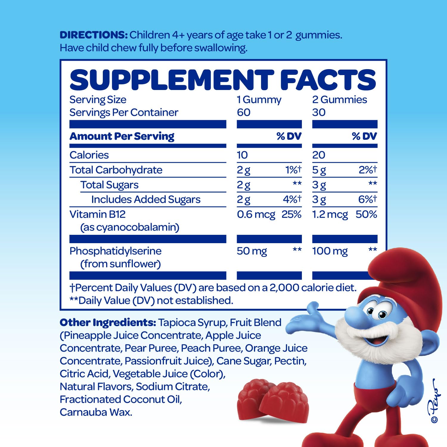 The Smurfs Nootropic Gummies for Kids with Vitamin B12 & L-Theanine | Laser Focus Gummy for Focus and Memory Supplements | Made with Real Fruit in a Smurf Berry | Doctor Developed | 60 Vegan Gummies VITABURST uk supplements