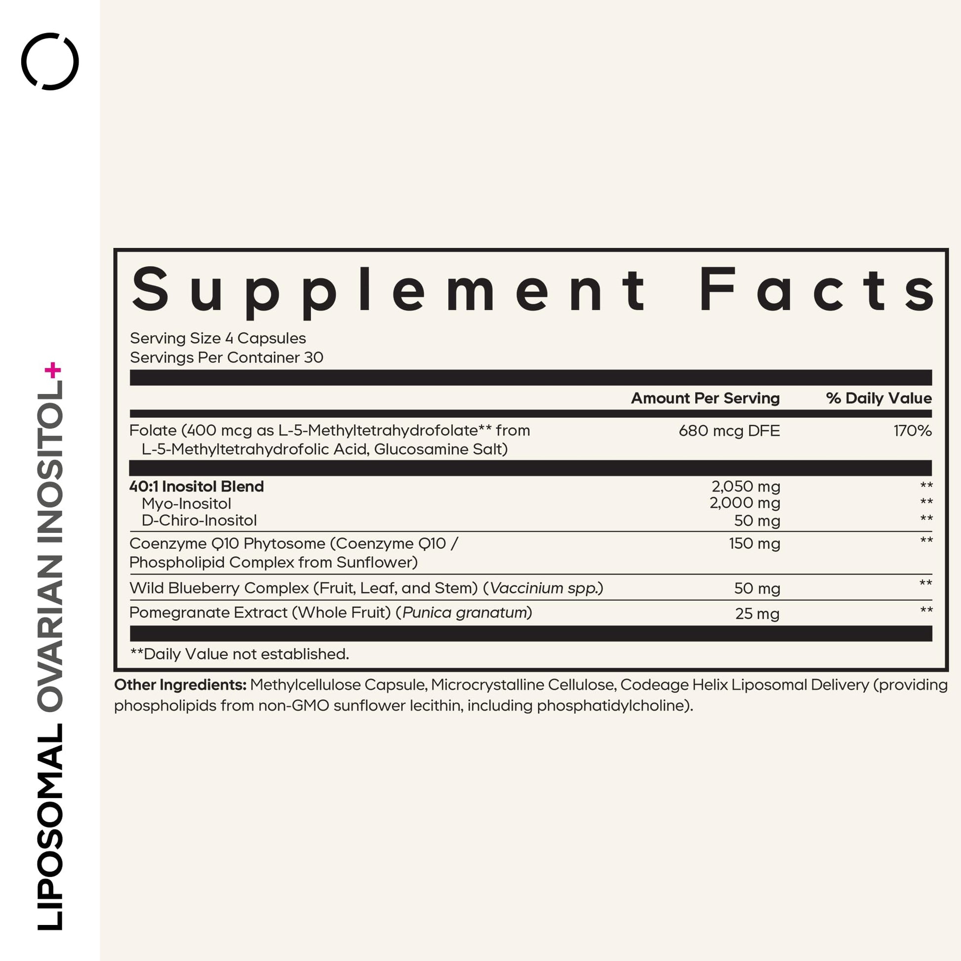 Codeage Liposomal Ovarian Inositol+ Supplement - Myo-Inositol & D-Chiro-Inositol 40:1 Blend, Folate 5-MTHF, CoQ10, Pomegranate & Wild Blueberry, Liposomal Delivery, Non-GMO, Gluten-Free - 120 Capsules Codeage uk supplements