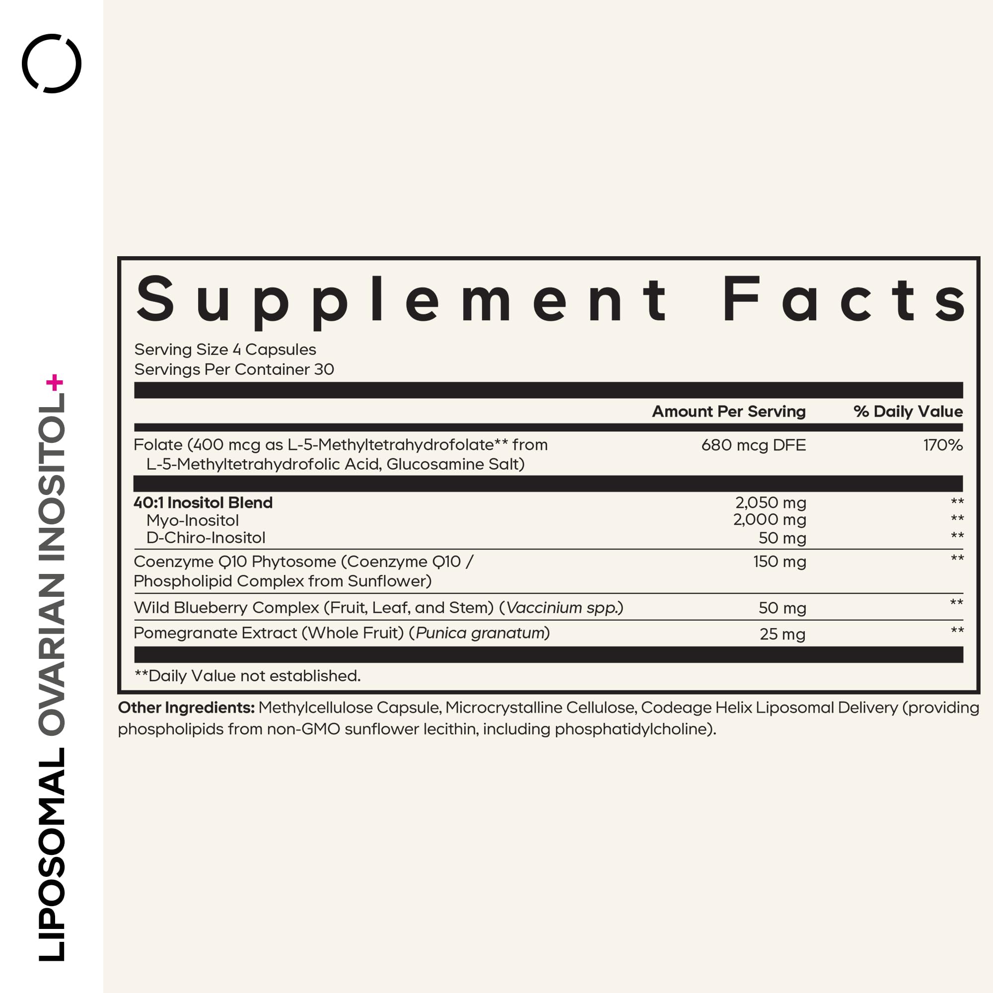 Codeage Liposomal Ovarian Inositol+ Supplement - Myo-Inositol & D-Chiro-Inositol 40:1 Blend, Folate 5-MTHF, CoQ10, Pomegranate & Wild Blueberry, Liposomal Delivery, Non-GMO, Gluten-Free - 120 Capsules Codeage uk supplements