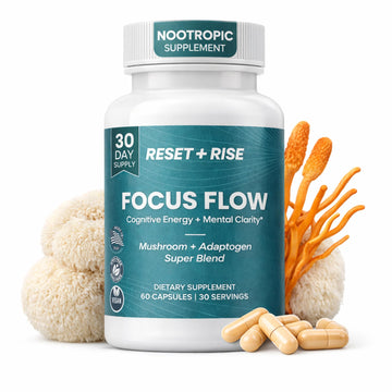 Nootropic Brain Supplement with Lion’s Mane Mushroom, Cordyceps & Rhodiola Rosea Extract - Focus and Energy Supplement, Adaptogen for Brain Health, Mental Clarity, Memory & Mood Support - 60 Capsules Reset+Rise uk supplements