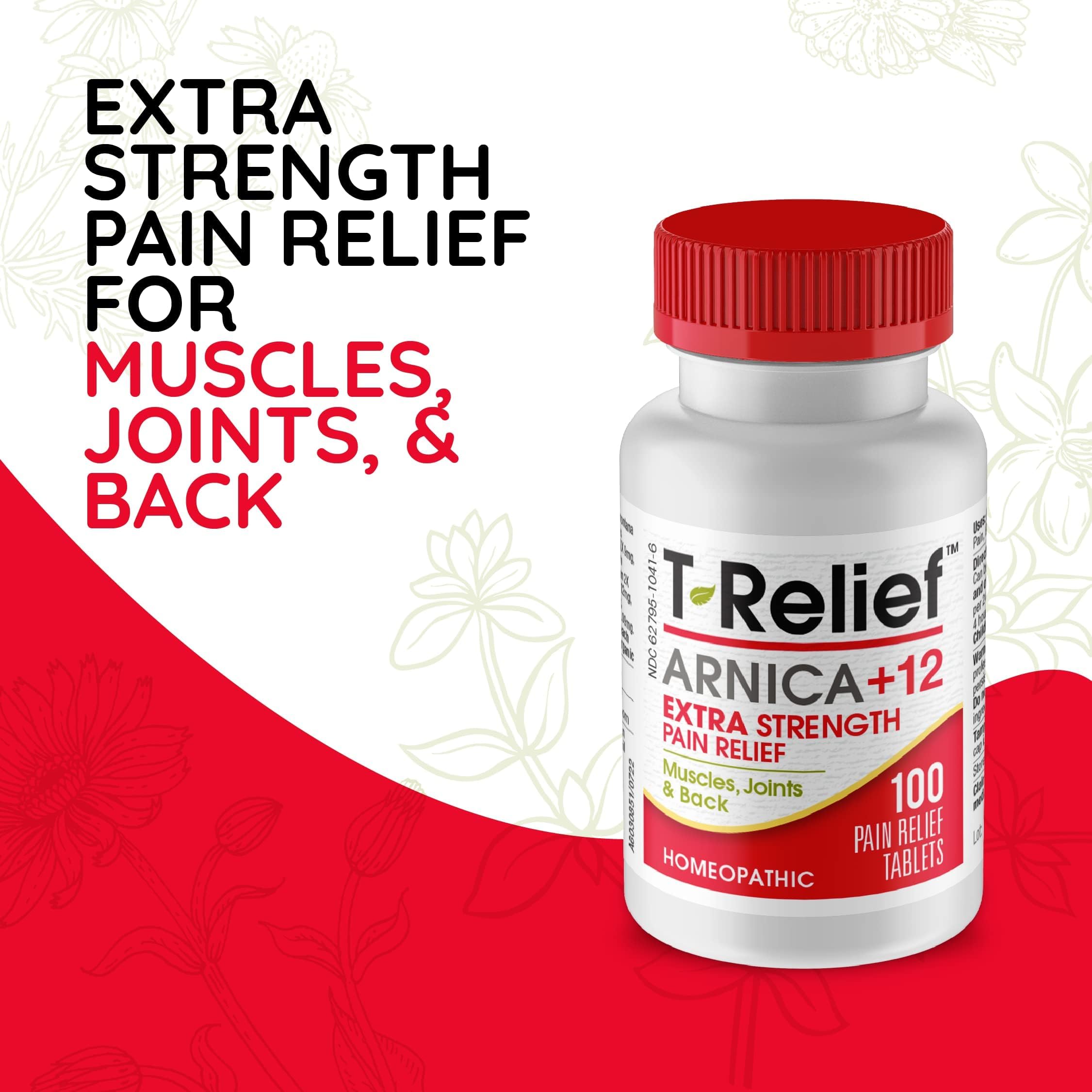 MediNatura T-Relief Extra Strength Pain Relief Arnica +12 Natural Relieving Actives for Back Pain Joint Soreness Muscle Aches & Stiffness, Whole Body Fast-Acting Relief for Women & Men - 100 Tablets MediNatura uk supplements
