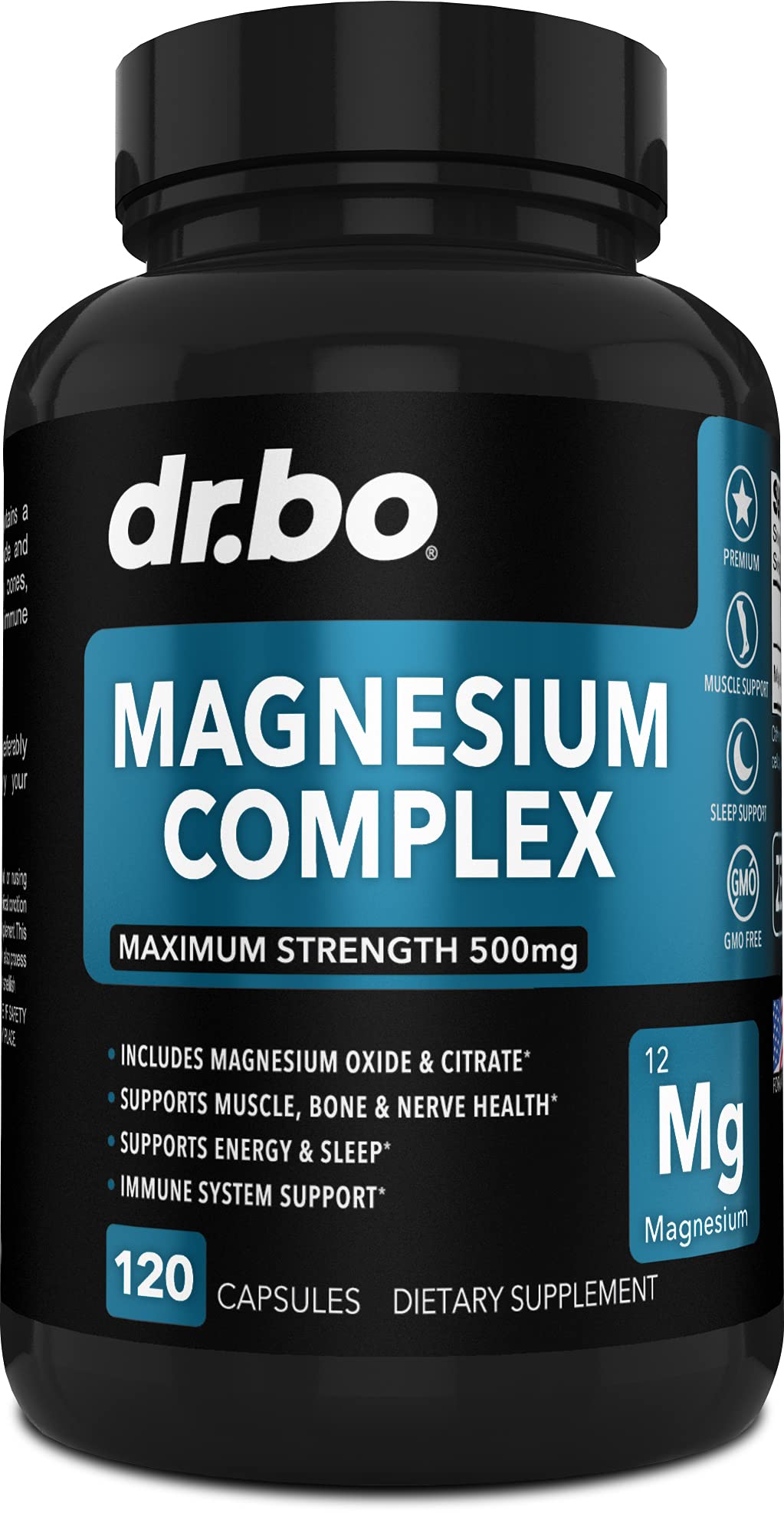 Magnesium Complex Supplement Capsules 500mg - Support Energy, Relaxation, Leg Cramps & Legs - Help Aid Muscle Support Supplements - High Absorption Premium Mag Citrate Oxide - 120 Capsules DR. BO uk supplements
