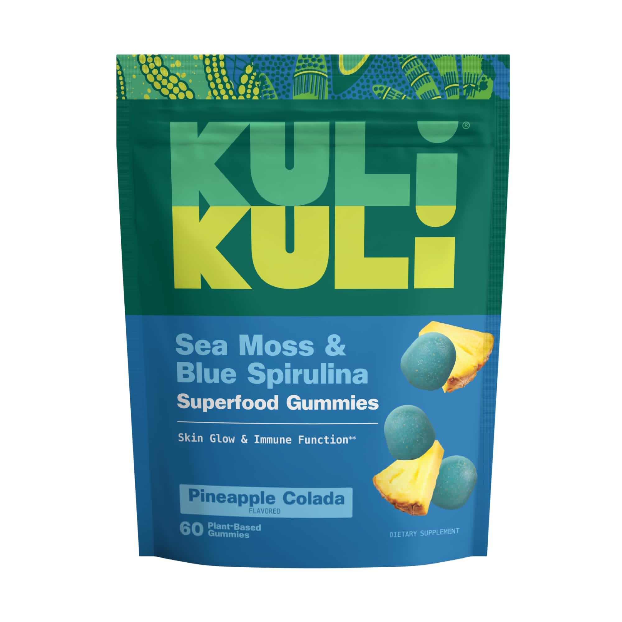 Kuli Kuli Sea Moss & Blue Spirulina Superfood Gummies - Pineapple Colada Flavor, 60 Count - Plant-Based Irish Sea Moss with Baobab & Vitamin C for Skin Glow, Immune Support & Collagen (1 Month Supply) Kuli Kuli uk supplements
