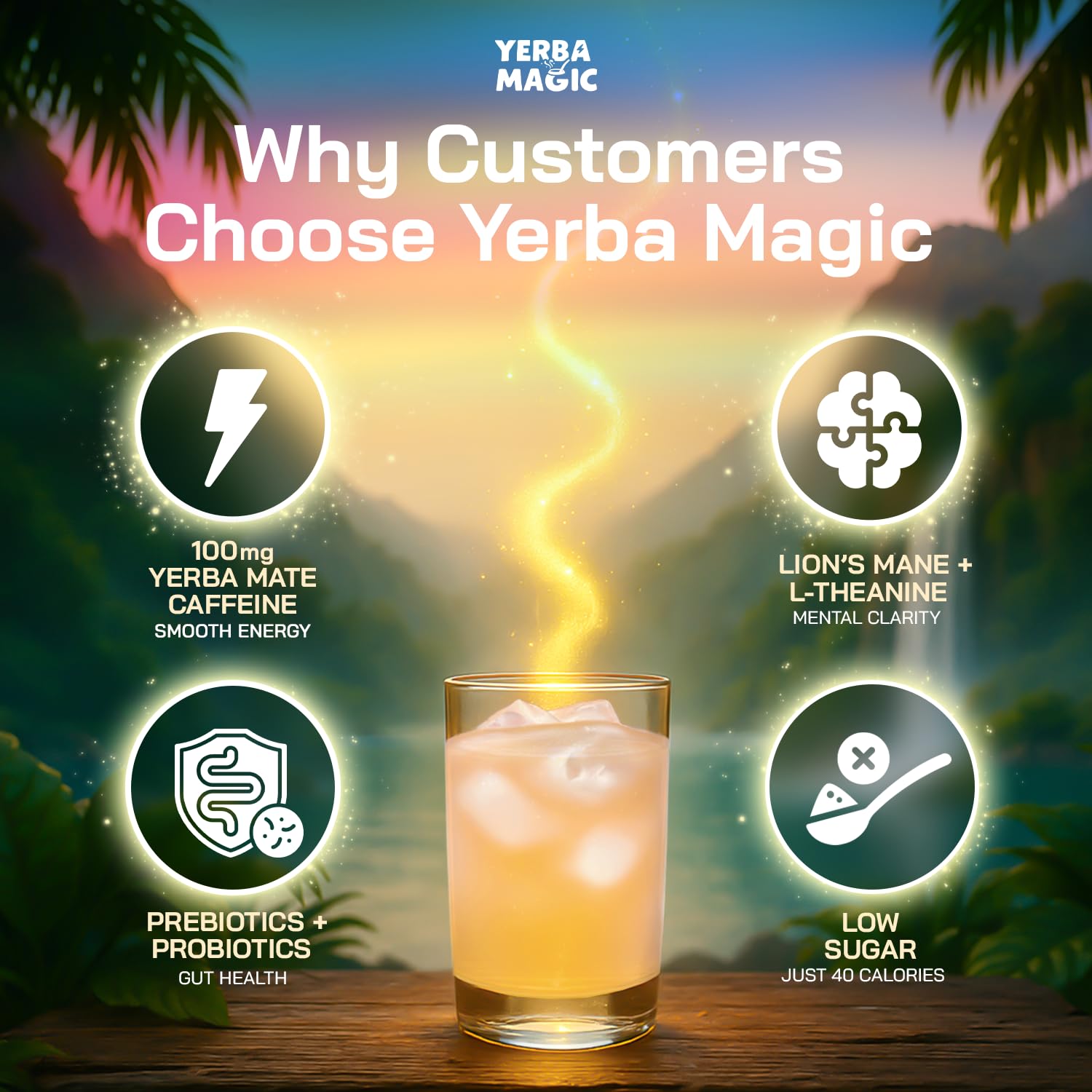 Yerba Magic Instant Yerba Mate Powder Packets – Clean Energy & Focus Drink Mix for Gut Health – Nootropic Blend with Lion’s Mane, L-Theanine, Prebiotics & Probiotics – Low Sugar Natural Caffeine – Variety Pack, 24 Sticks Brainista uk supplements