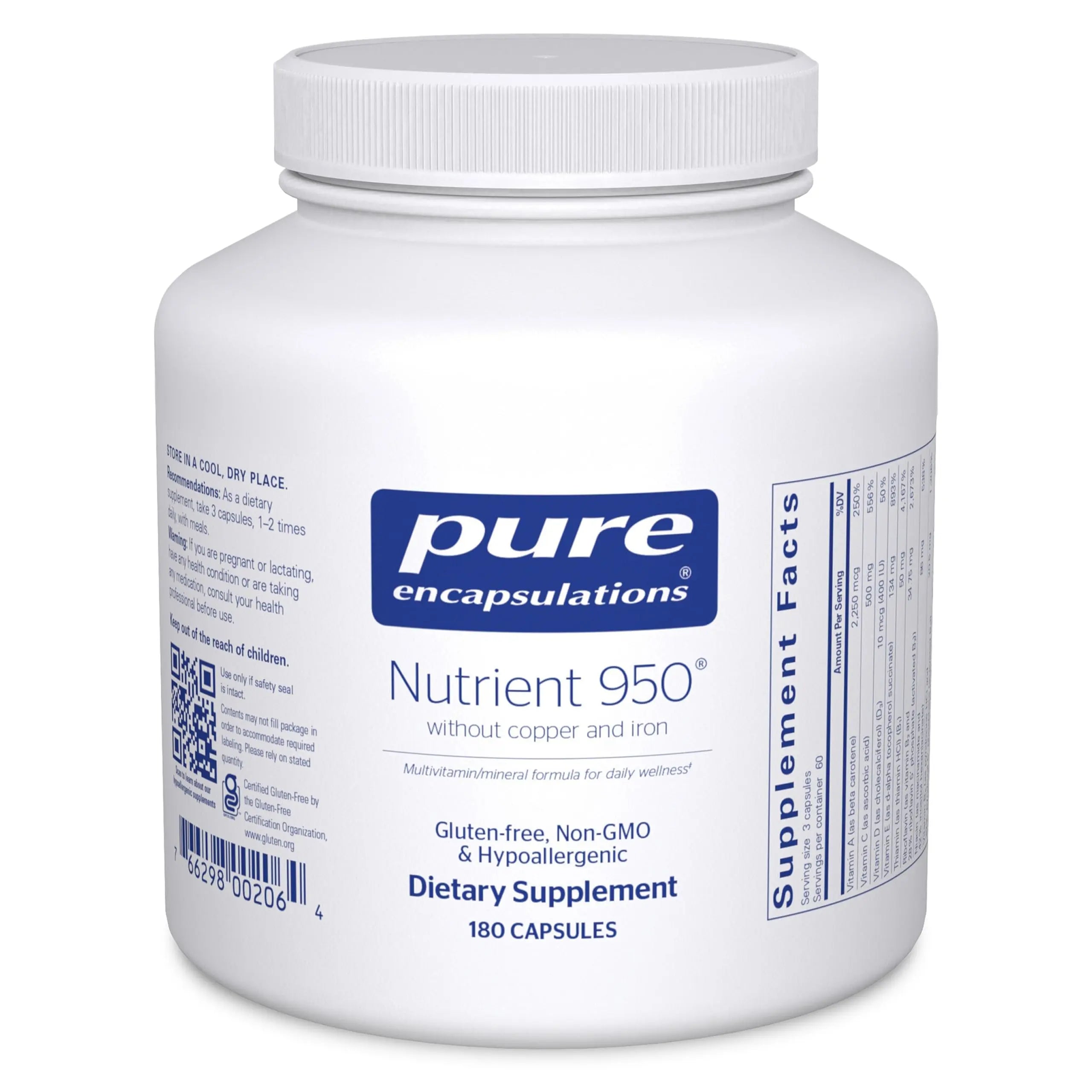 Pure Encapsulations Nutrient 950 Without Copper & Iron | Hypoallergenic Multi-Vitamin/Mineral Formula for Optimal Health | 180 Capsules Pure Encapsulations uk supplements