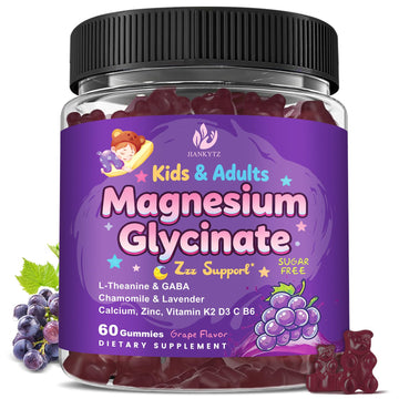 Sugar Free Magnesium Glycinate Gummies for Kids & Adults - Zzz Support, Relaxation & Cognition Support, 200/400mg Magnesium Gummies with L-Theanine, GABA, Calcium, B6, D3, C & K2, Grape Flavor, 60 Ct JIANKYTZ uk supplements