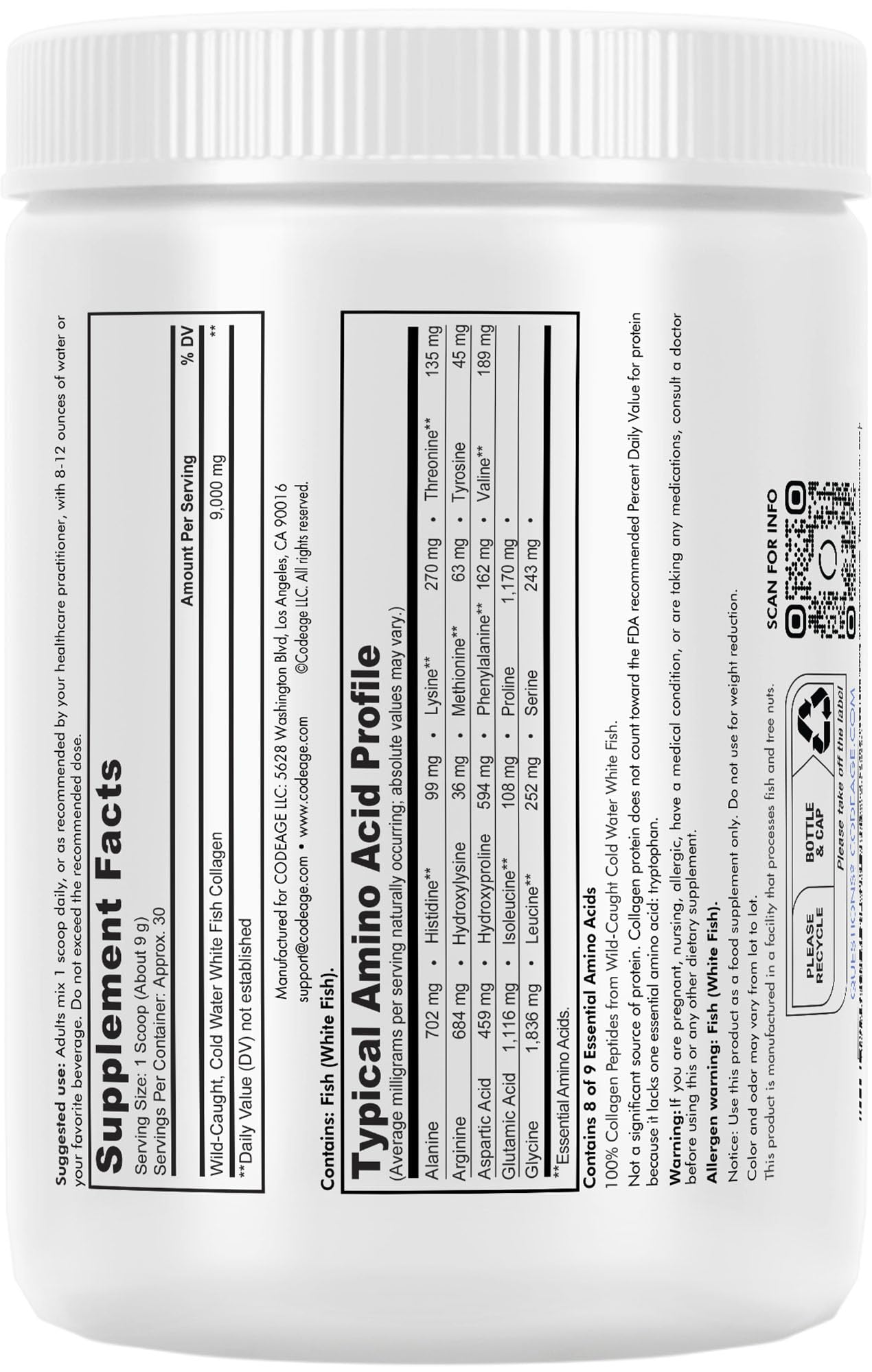Codeage Marine Collagen Powder - Wild-Caught Hydrolyzed Fish Collagen Peptides - Type 1 & 3 Collagen Codeage uk supplements
