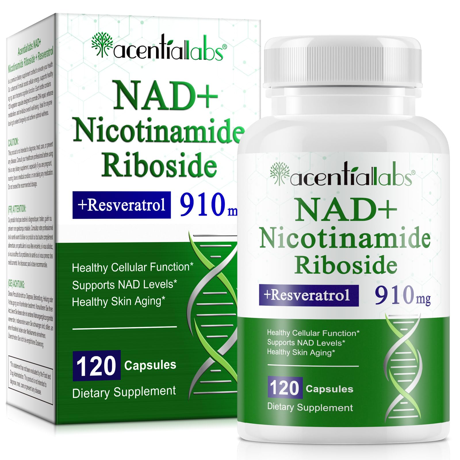 XINSZLIN NAD Supplement, NAD Nicotinamide Riboside Resveratrol 910mg, High Purity NAD Supplement for Healthy Cellular Function, Supports NAD Levels Healthy Skin Aging Dietary Supplement 120 Capsules XINSZLIN uk supplements