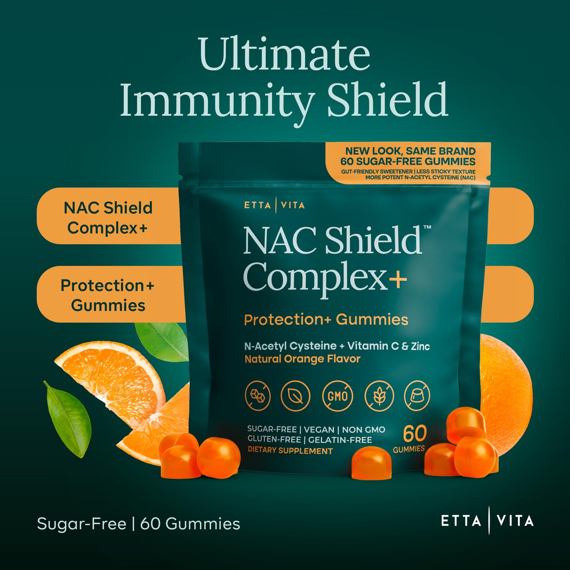 Sugar-Free NAC Gummies (Immune Support Complex) N-Acetyl Cysteine, Vitamin C & Zinc - Supports Respiratory Health, Liver Detox & Cleanse, Kidney Function, NAC Supplement for Kids and Adults - Vegan Etta Vita uk supplements