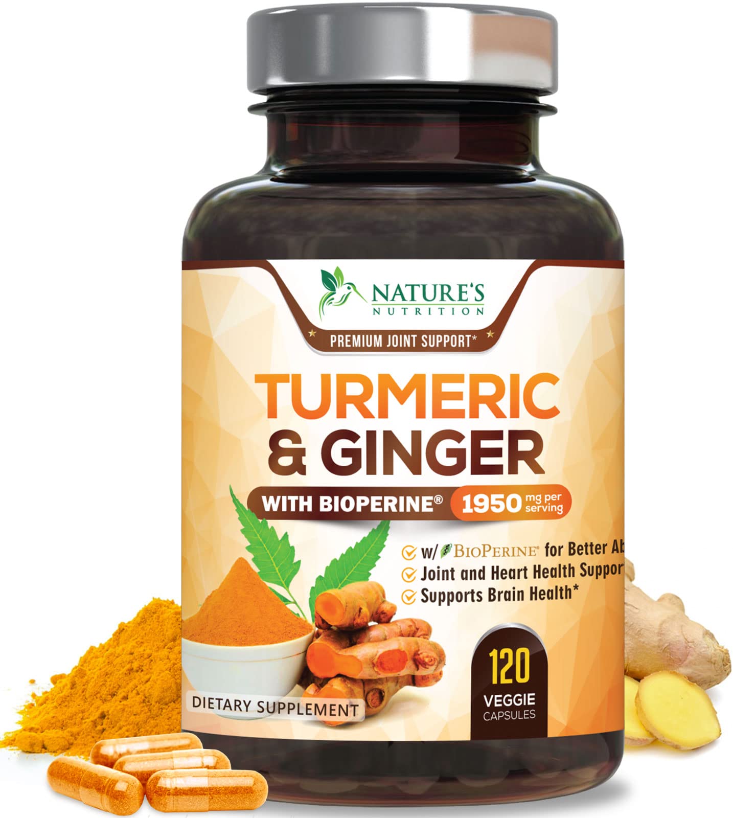 Turmeric Curcumin with BioPerine & Ginger 95% Standardized Curcuminoids Nature's Nutrition uk supplements