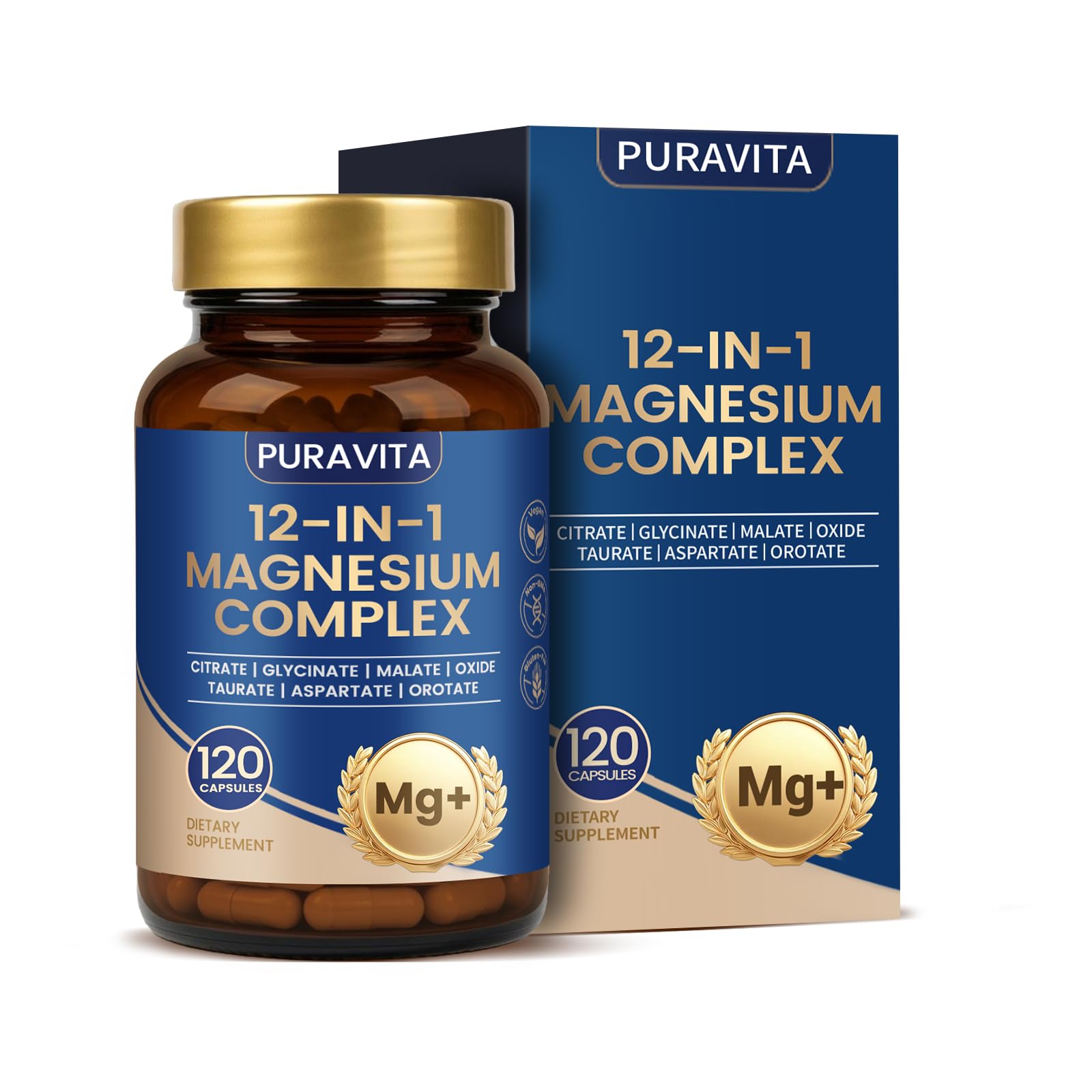 Puravita Magnesium Complex - Puravita 12 in 1 Magnesium Supplement with Glycinate, Citrate, Malate, Oxide, Taurat & More for Muscle, Nerve & Sleep Support, 120 Count PURAVITA uk supplements
