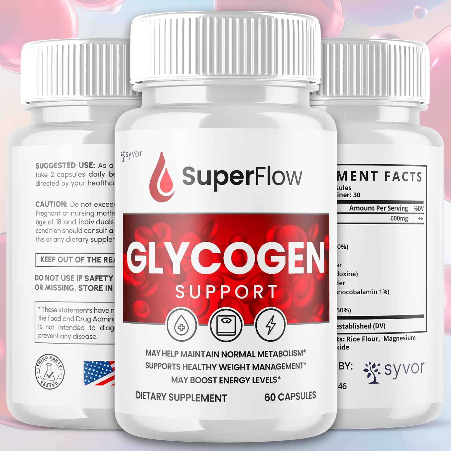 Super Flow Glycogen Support, Official SuperFlow Advanced Formula Glyco Optimizer Capsules, All Natural Super Flow Glycogen Pills, Daily Wellness Supplement to Support Healthy Balance (60 Capsules) Syvor uk supplements