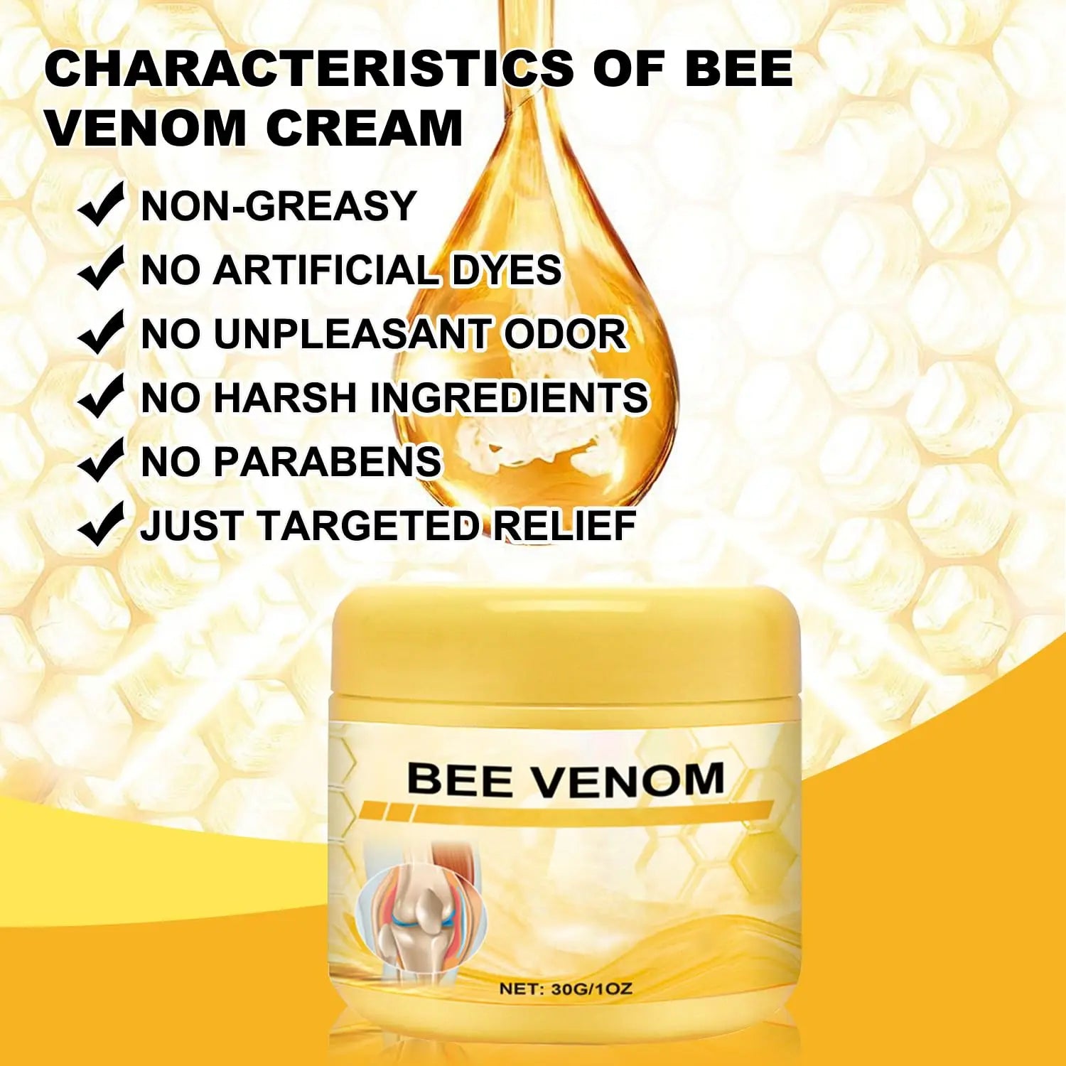Botou 2PCS New Bee Venom Professional Joint Cream, for Neck, Waist, Back, Hands, Feet and Legs Advanced Bee Propolis Joint Cream, yellow Botou uk supplements