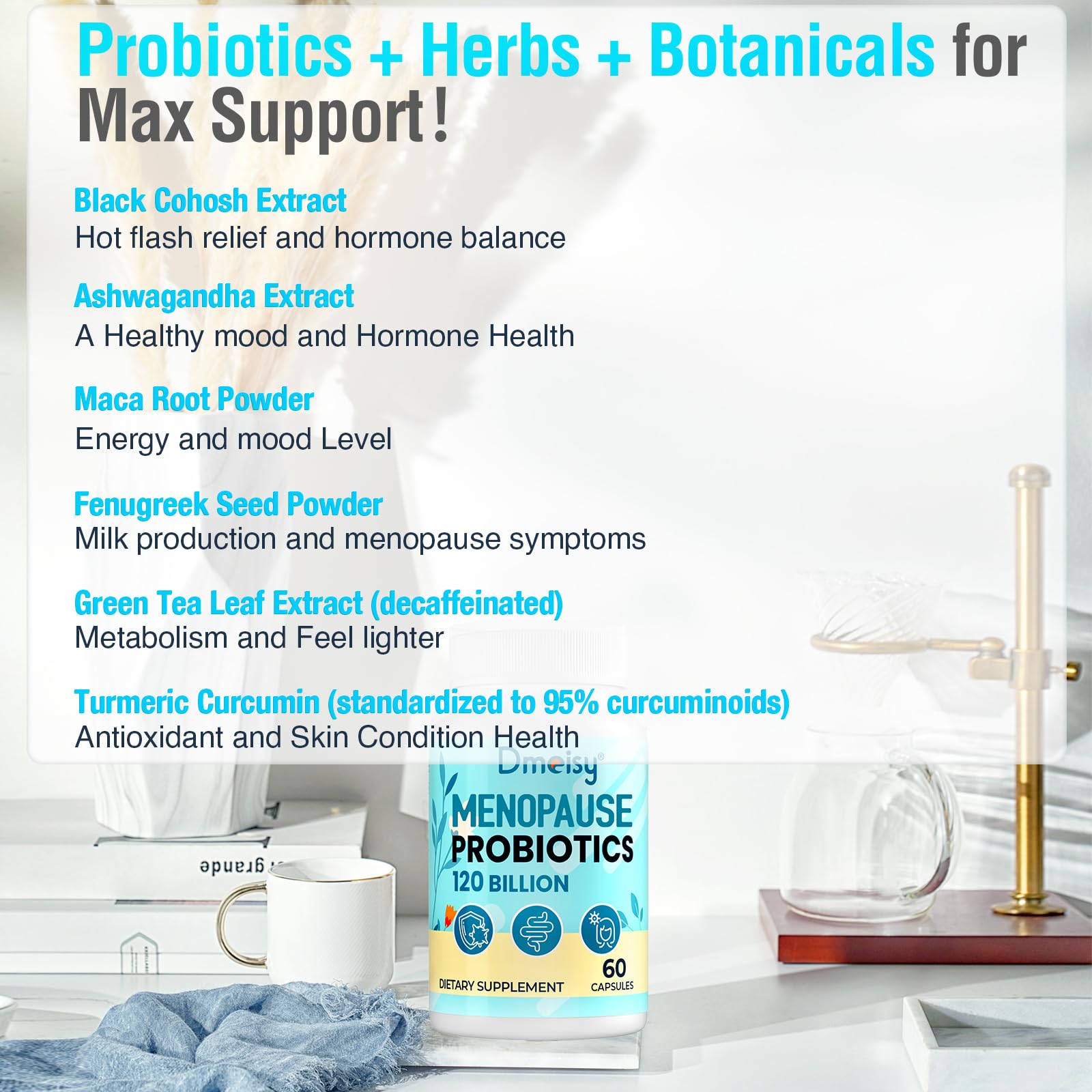 Menopause Supplements for Women, 120 Billion CFU Probiotic, 13-in-1 Herbs Probiotics Complex, for Menopause Relief, Hormone Balance, Hot Flashes, Night Sweats, Mood Swings, Gut & Immunity - 60 Capsule Dmeisy uk supplements