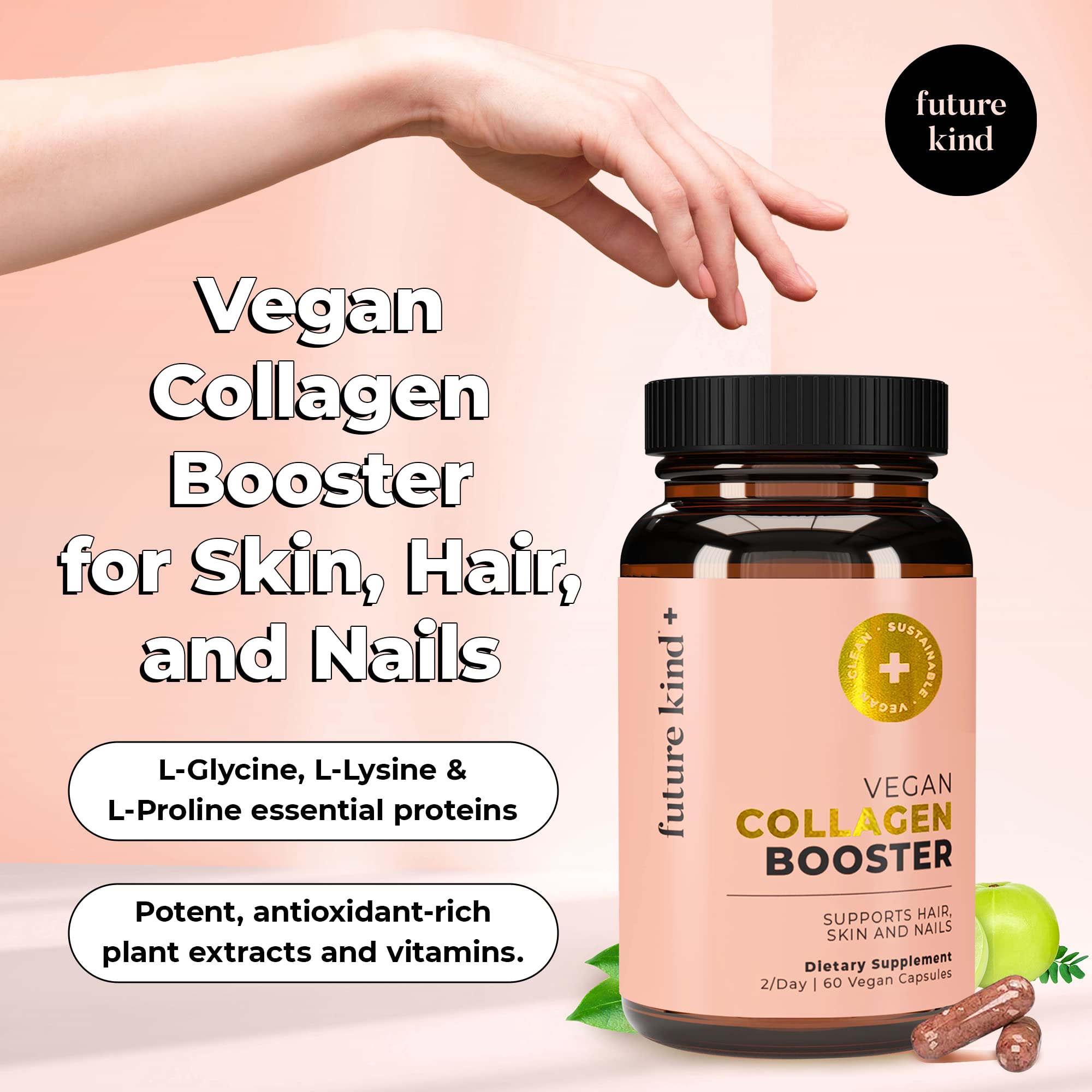 Future Kind Vegan Collagen - Supports Collagen Production with Biotin and Vitamin C (60 Capsules in Glass Bottle) Future Kind uk supplements