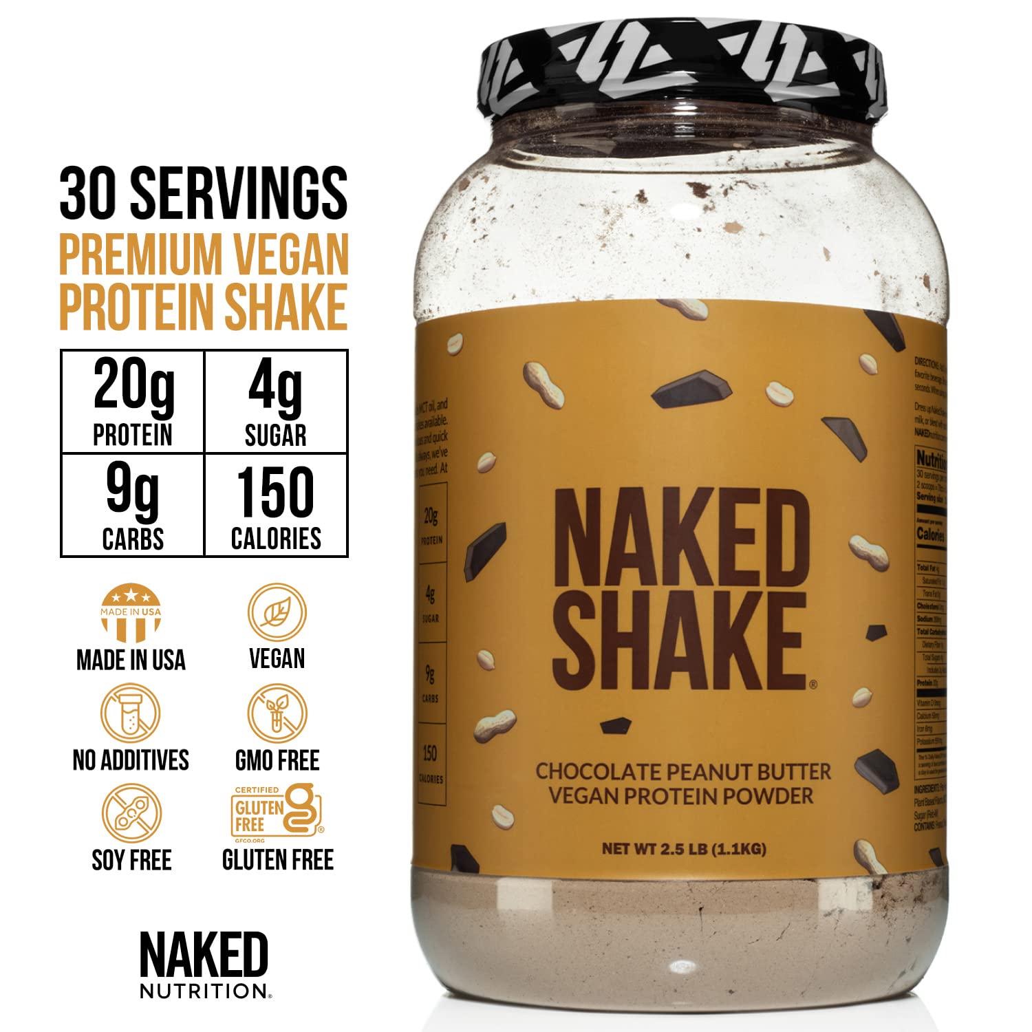 Naked Shake - Chocolate Peanut Butter Protein Powder - Vegan Protein Powder from US NAKED uk supplements