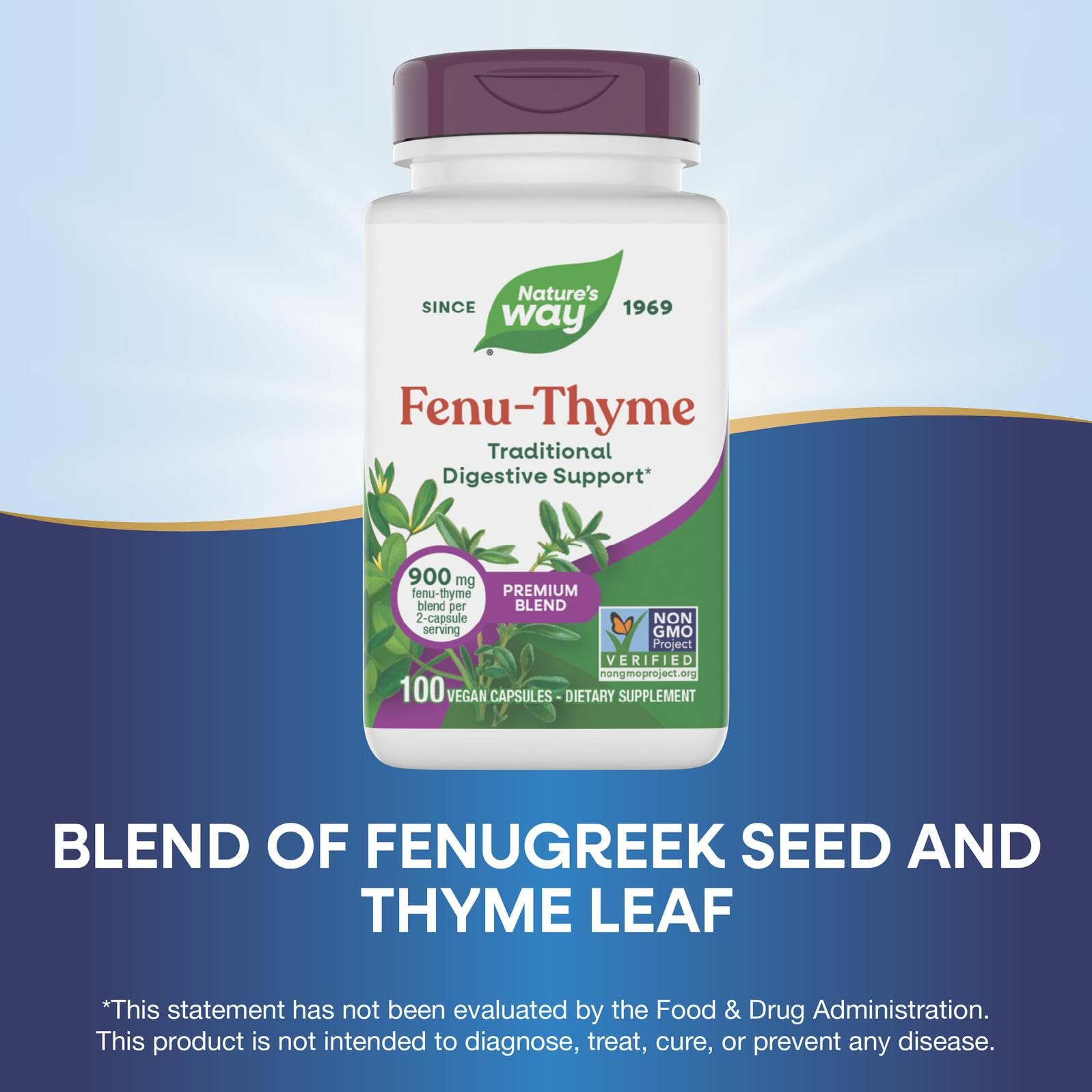Nature's Way Fenu-Thyme - Traditional Digestive Support Blend* - 900 mg of Thyme & Fenugreek per 2-Capsule Serving - Non-GMO Project Verified & Dairy Free - 100 Vegan Capsules Nature's Way uk supplements