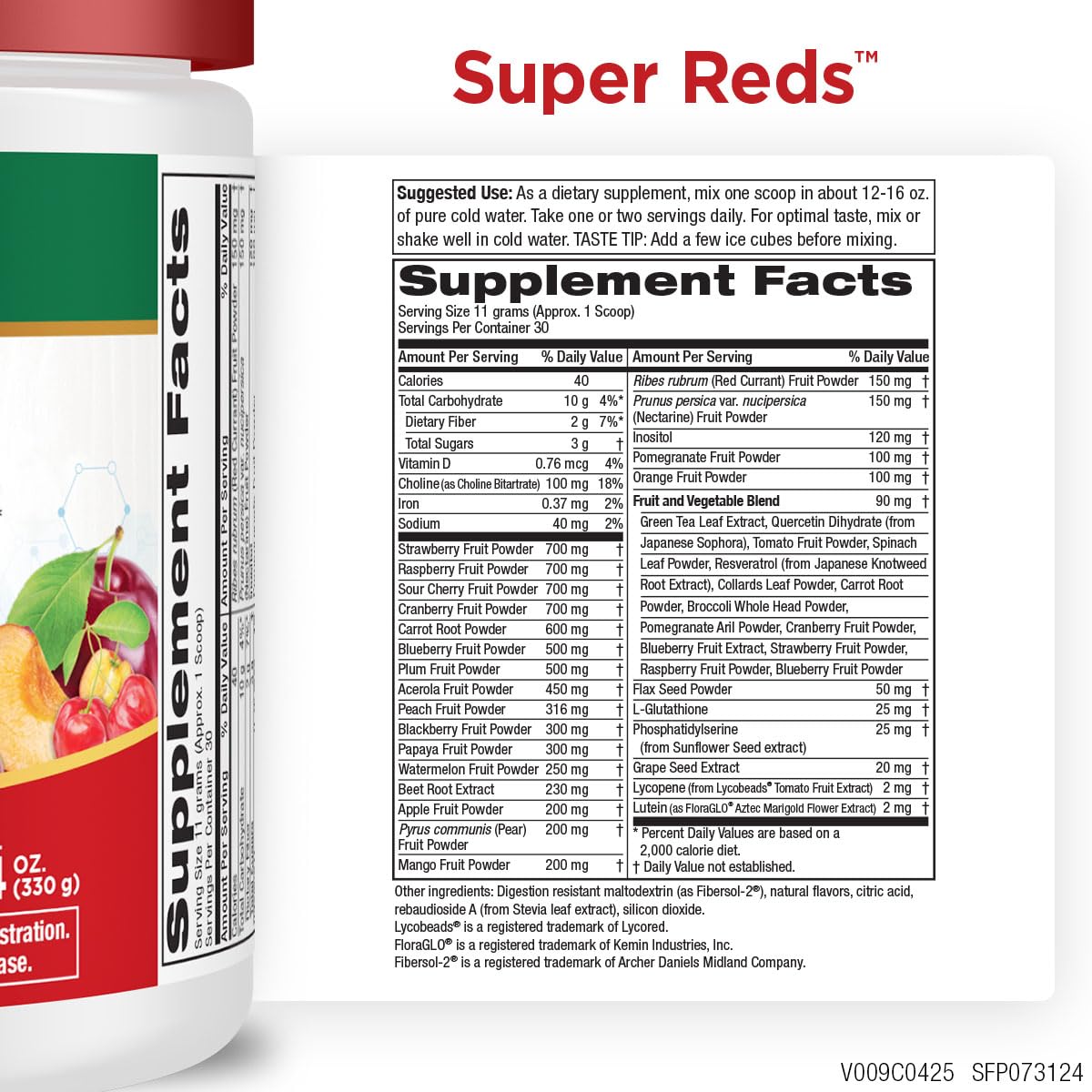 Purity Products Super Reds Powder Phytonutrient Superfood Drink Mix w/FloraGLO Lutein - Phytonutrient Blend containing Polyphenols, Antioxidants & More - 330 Grams - 30 Day Supply Purity Products uk supplements