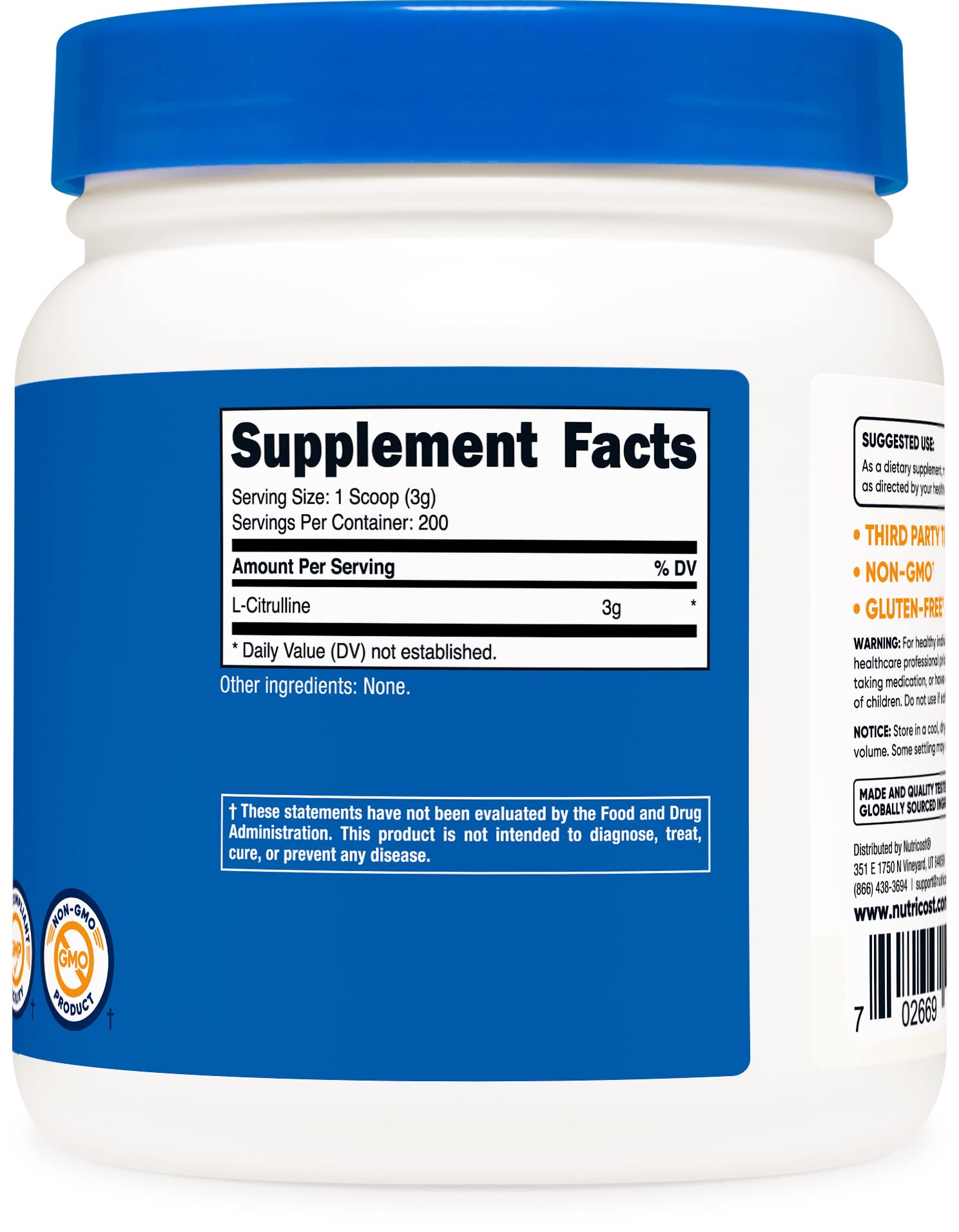 Nutricost Pure L-Citrulline (Base) Powder (600 Grams) Nutricost uk supplements