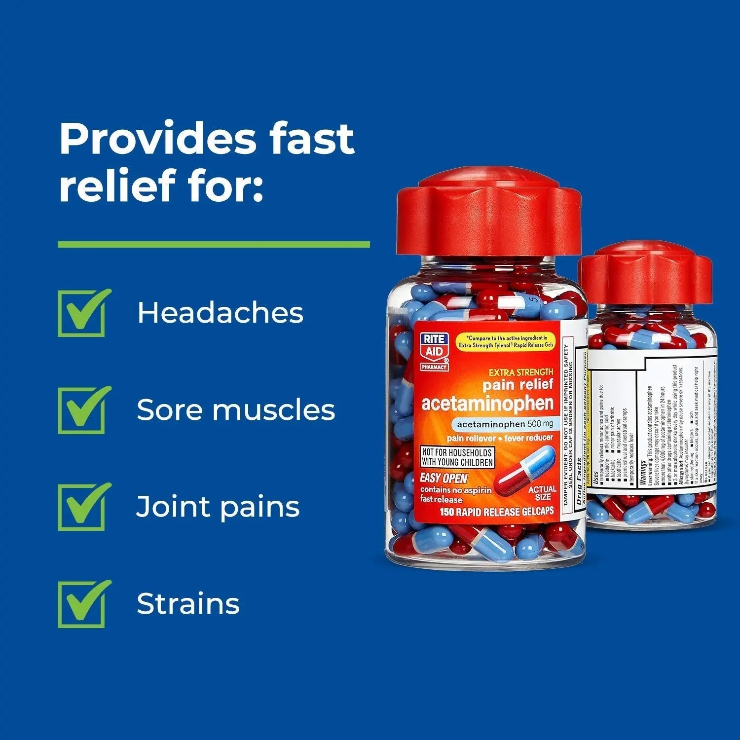 Rite Aid Extra Strength 500mg Acetaminophen Rapid Release Gelcaps - 150 Count | Joint, Muscle, Arthritis, Back Pain Relief Rite Aid uk supplements