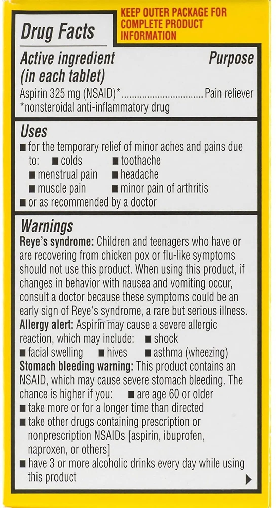Ecotrin Regular Strength 325mg Aspirin Safetey Coated Tablets, Arthritis, Toothache & Headache Relief Designed to Protect the Stomach, 125 Count Ecotrin uk supplements