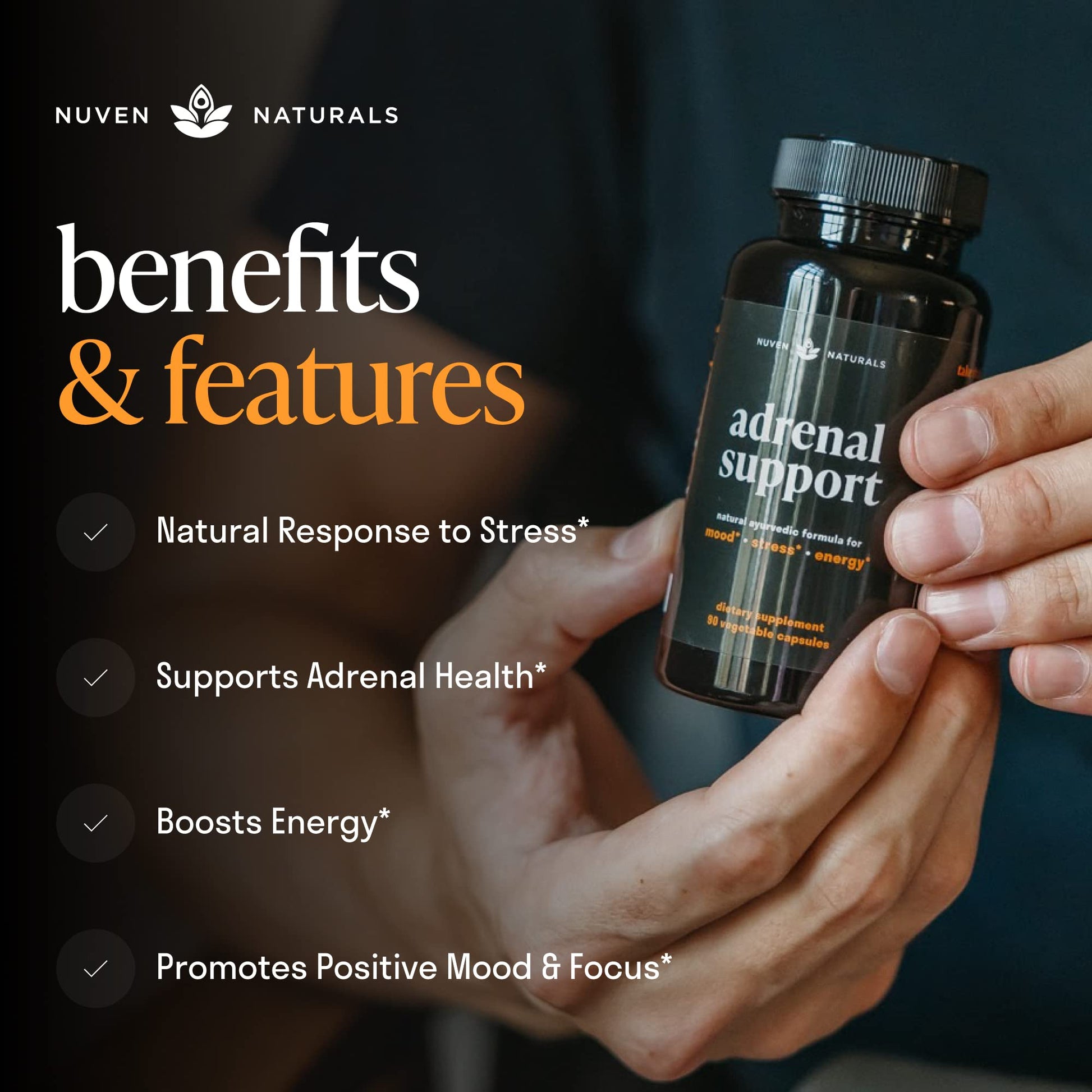 Nuven Naturals Adrenal Support - Cortisol Manager & Adrenal Support Supplements with Ashwagandha Extract, Rhodiola Rosea, Holy Basil to Help Stress, Fatigue & Energy | Adaptogens | 90 Capsules Nuven Naturals uk supplements