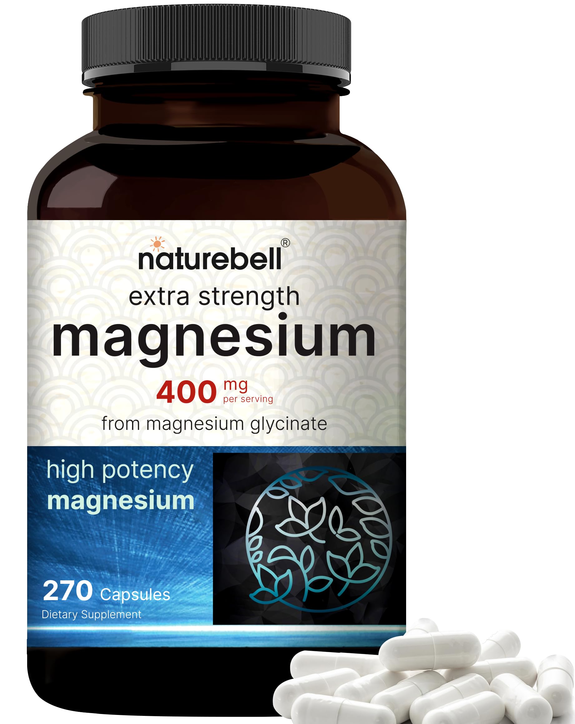 NatureBell Magnesium Glycinate 400mg Elemental, 270 Capsules | 100% Chelated for High Absorption | Supports Muscle, Bone & Heart Health | Non-GMO, Gluten-Free, Vegan NatureBell uk supplements