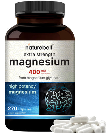 NatureBell Magnesium Glycinate 400mg Elemental, 270 Capsules | 100% Chelated for High Absorption | Supports Muscle, Bone & Heart Health | Non-GMO, Gluten-Free, Vegan NatureBell uk supplements