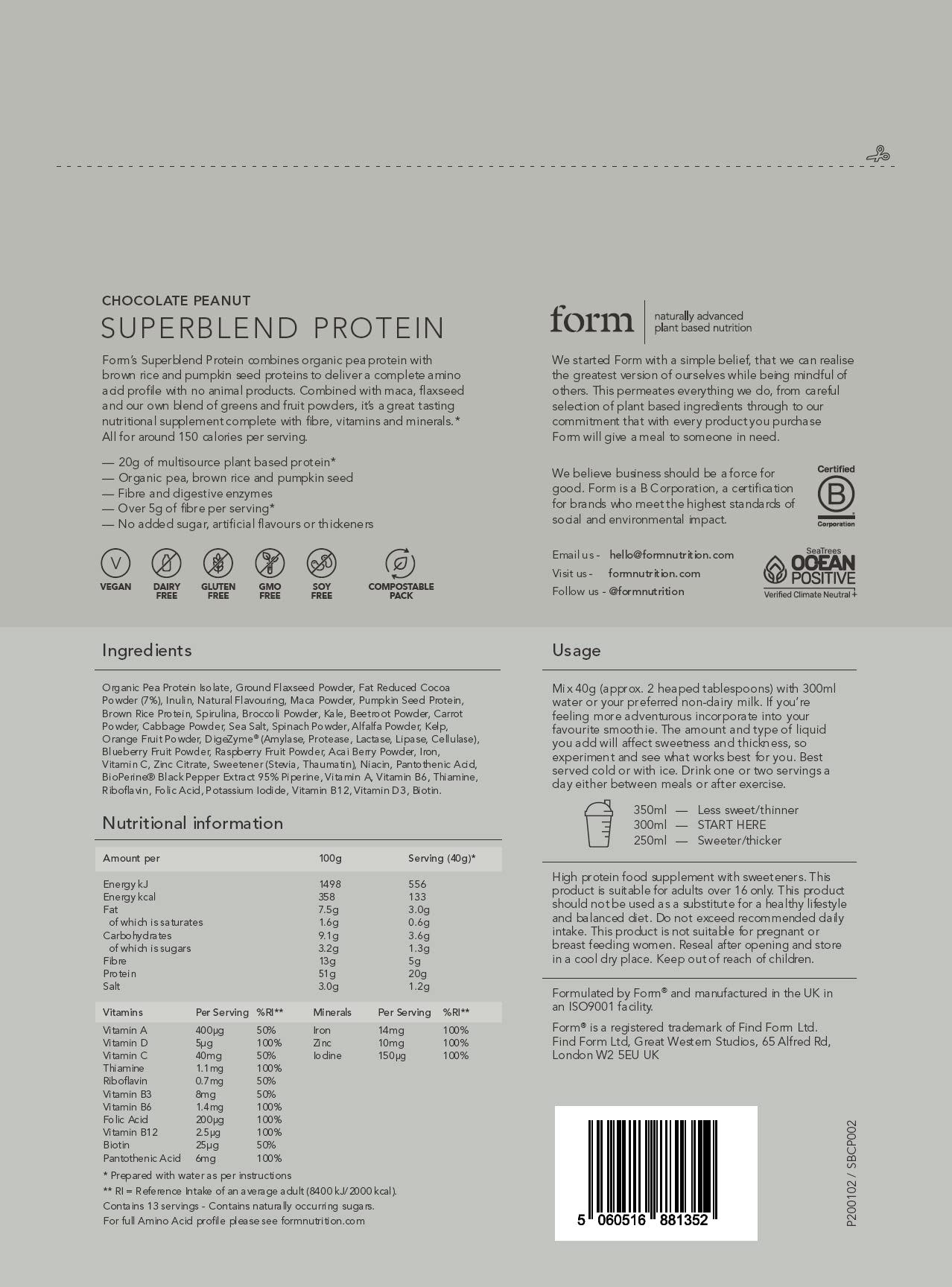 Form Superblend Protein - Vegan Protein Powder with Superfoods, Vitamins and Minerals Form uk supplements