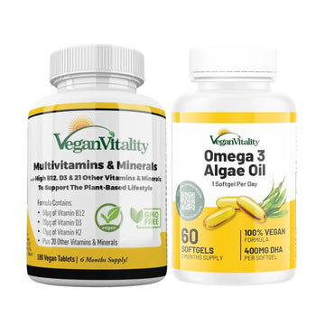 Vegan Vitality Immunity Booster Bundle 6 Months - Vegan Multivitamins and Vegan Omega 3 Algae Oil. High Strength Plant Based Formula for Immunity Vegan Vitality uk supplements