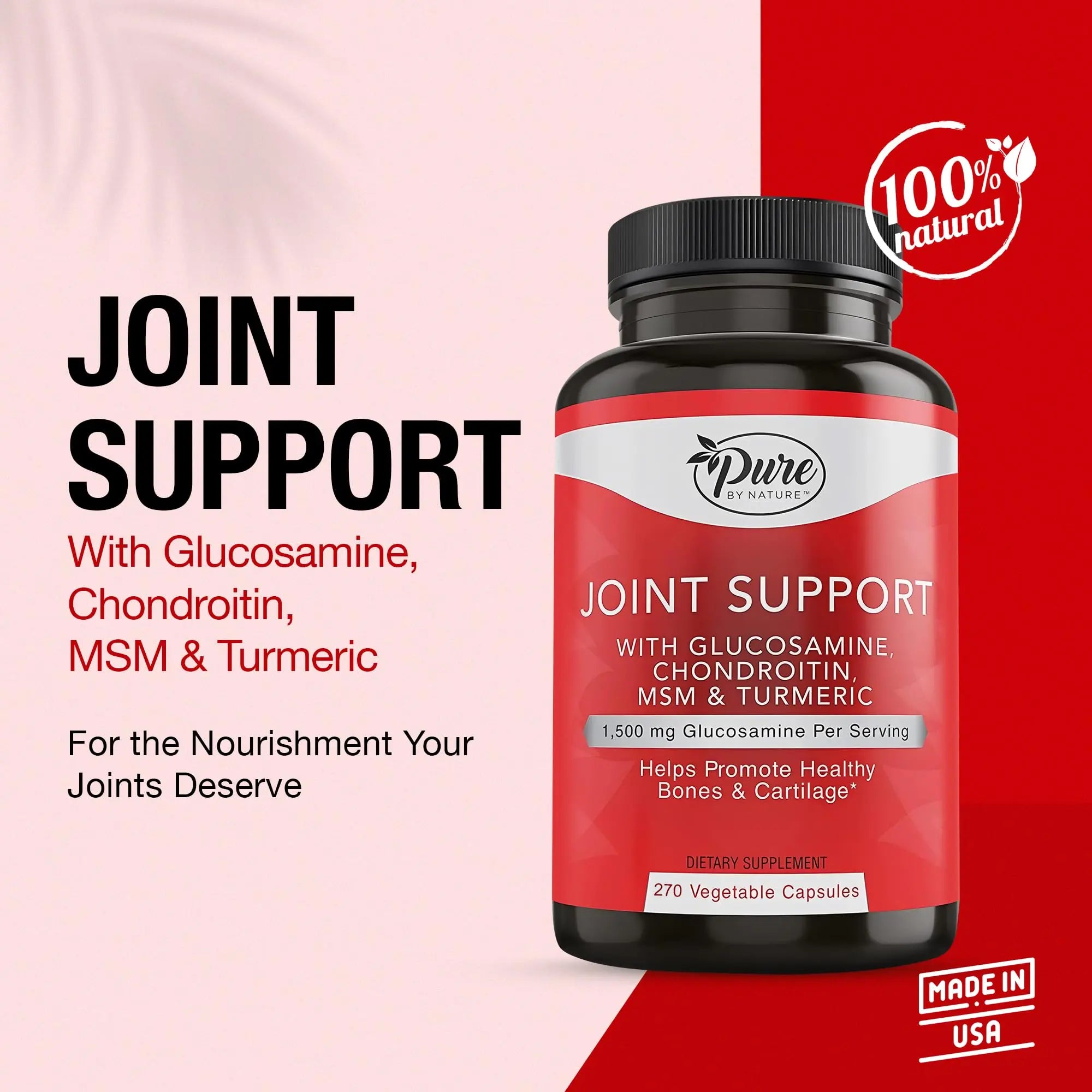 Pure By Nature Joint Support, Glucosamine with Chondroitin Turmeric MSM Boswellia Supplement, 270 Capsules Pure By Nature uk supplements