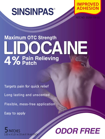 SINSINPAS Lidocaine 4% Pain Relieving Patch (1 Pack (5 Patches Total)) SINSINPAS uk supplements