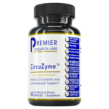 Premier Research Labs CircuZyme - Blood Circulation Supplements Supporting Blood Flow & Vascular Support Featuring Diosmin, Cayenne & Nattokinase, for Men and Women - 60 Vegetarian Capsules Premier Research Labs uk supplements