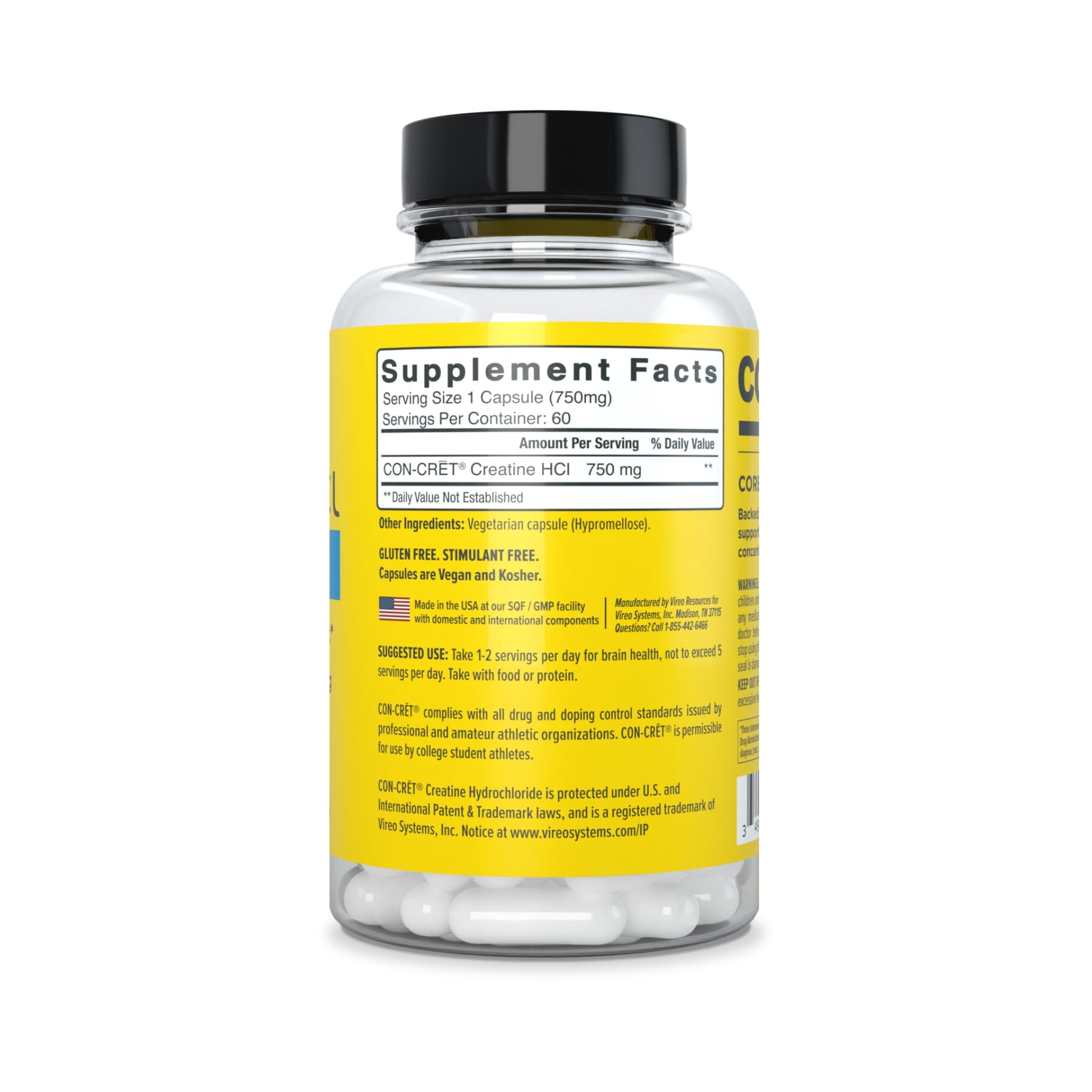 CON-CRET Creatine HCl for Brain Health Capsules – Clinically Tested Support for Memory, Focus, Concentration, Problem-Solving, Clarity, and Mood.* | Made in USA (60 Day Supply) CON-CRET uk supplements