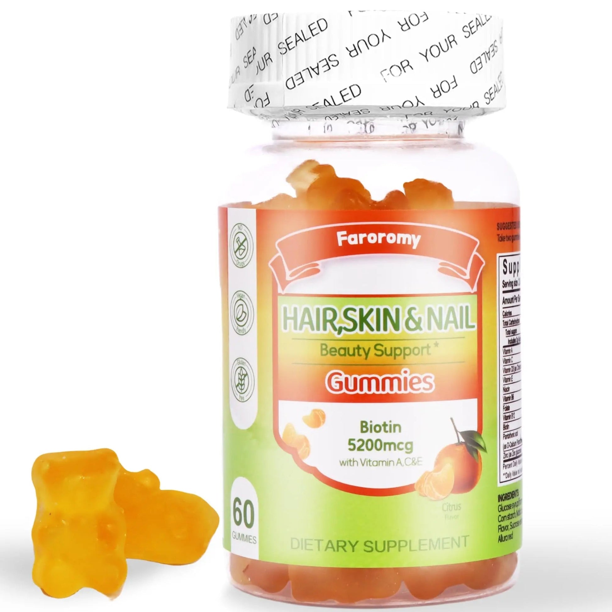 Faroromy Multivitamin Gummies for Adult 5200mcg Biotin, Citrus Flavored Daily Multivitamins with Vitamins A, C, D3, E, B6 and B12 Faroromy uk supplements