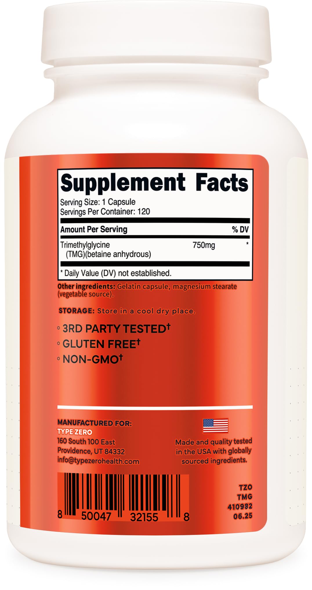 Type Zero Clean TMG Trimethylglycine Capsules (120 Servings) - Non GMO, Gluten Free Type Zero uk supplements