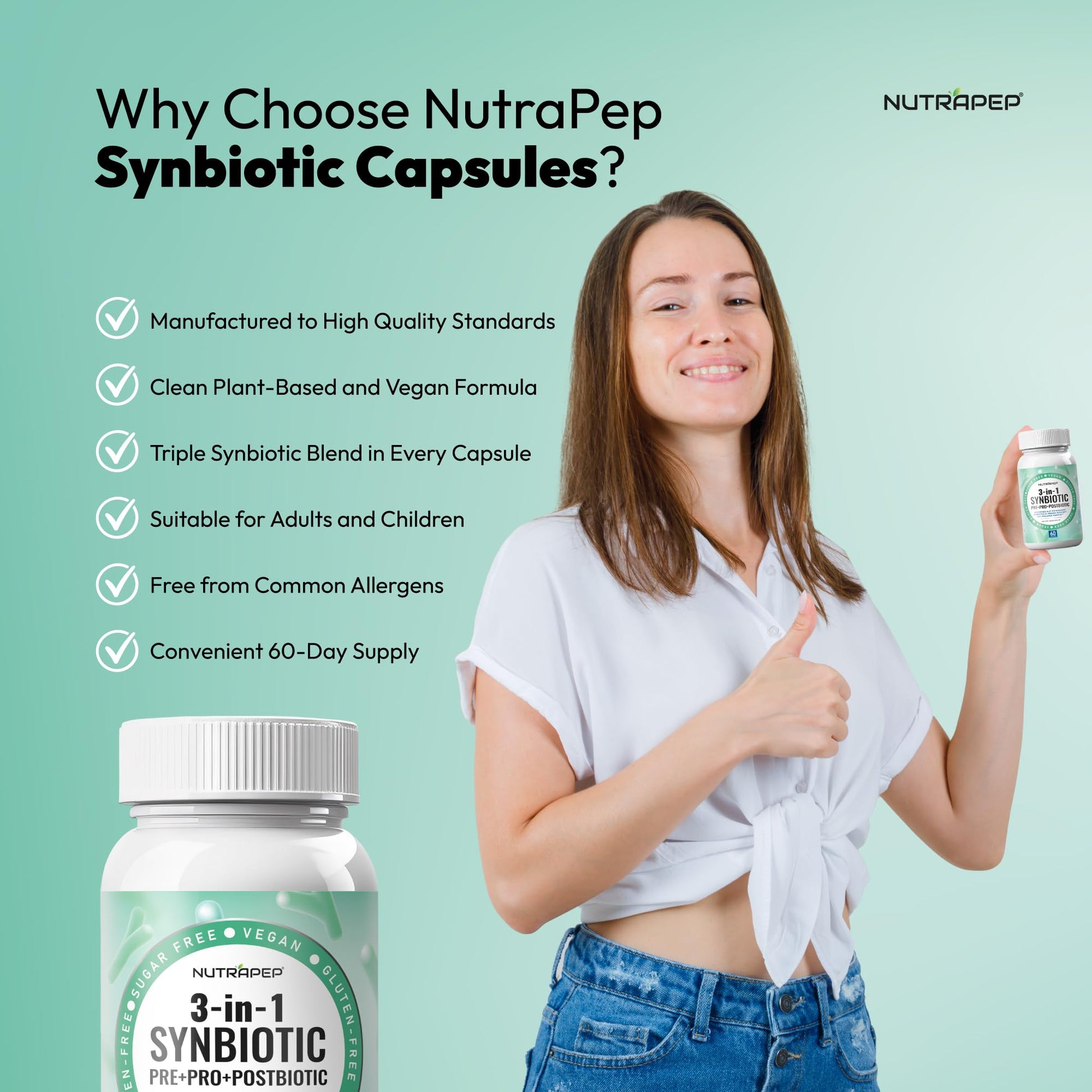 NutraPep Synbiotics Probiotic Prebiotic Postbiotic - Daily Gut Health Support with Pre Pro & Post Biotics for Men Women - Digestive & Immune Support Balance Synbiotic Supplement - Vegan Gluten Free NutraPep uk supplements