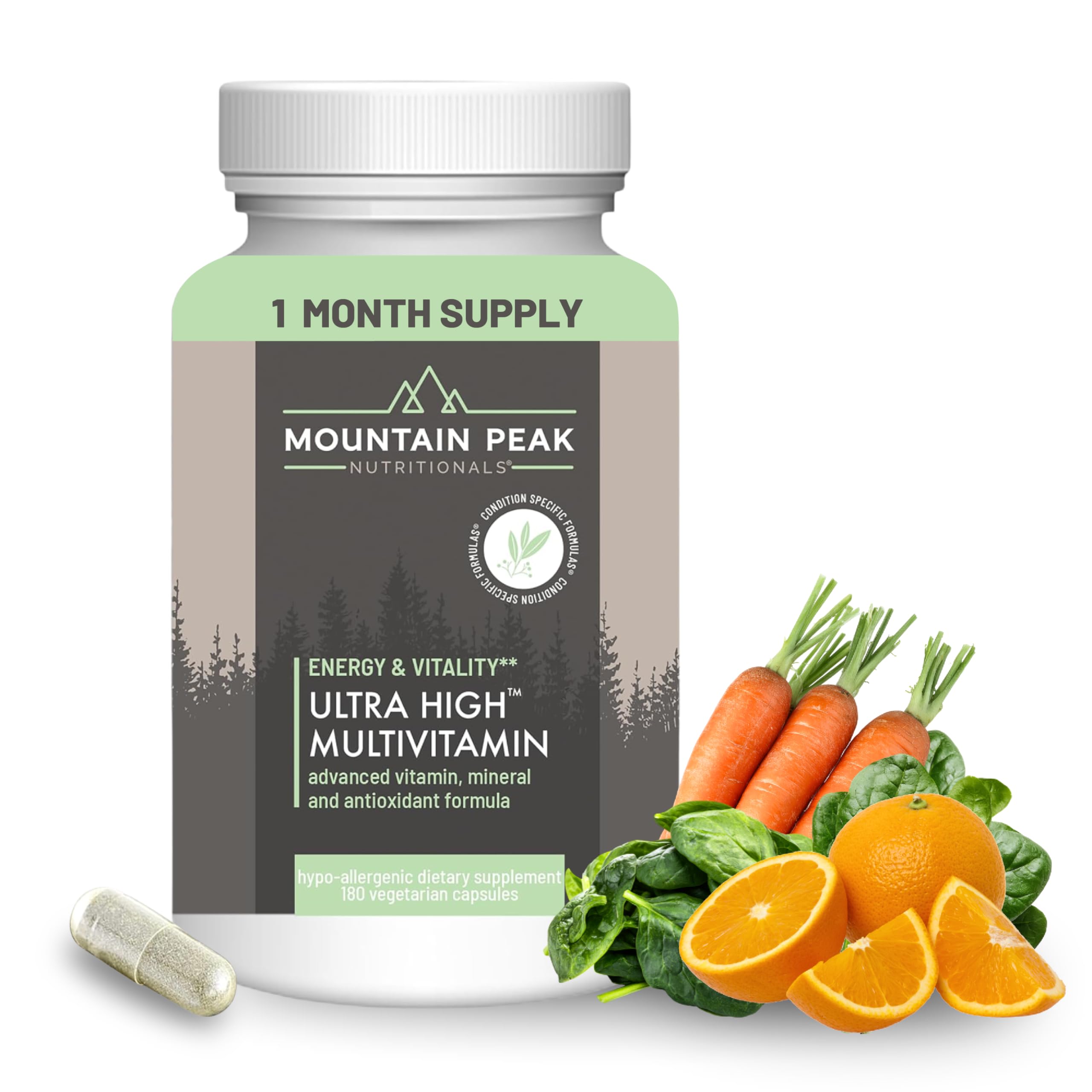 Mountain Peak Nutritionals Ultra High Multivitamin for Men & Women - with Vitamins A, B12, B6, C, D, E, Magnesium, Zinc, Folic Acid, Digestive Enzymes & Probiotics (180 Vegetarian Capsules) Mountain Peak Nutritionals uk supplements