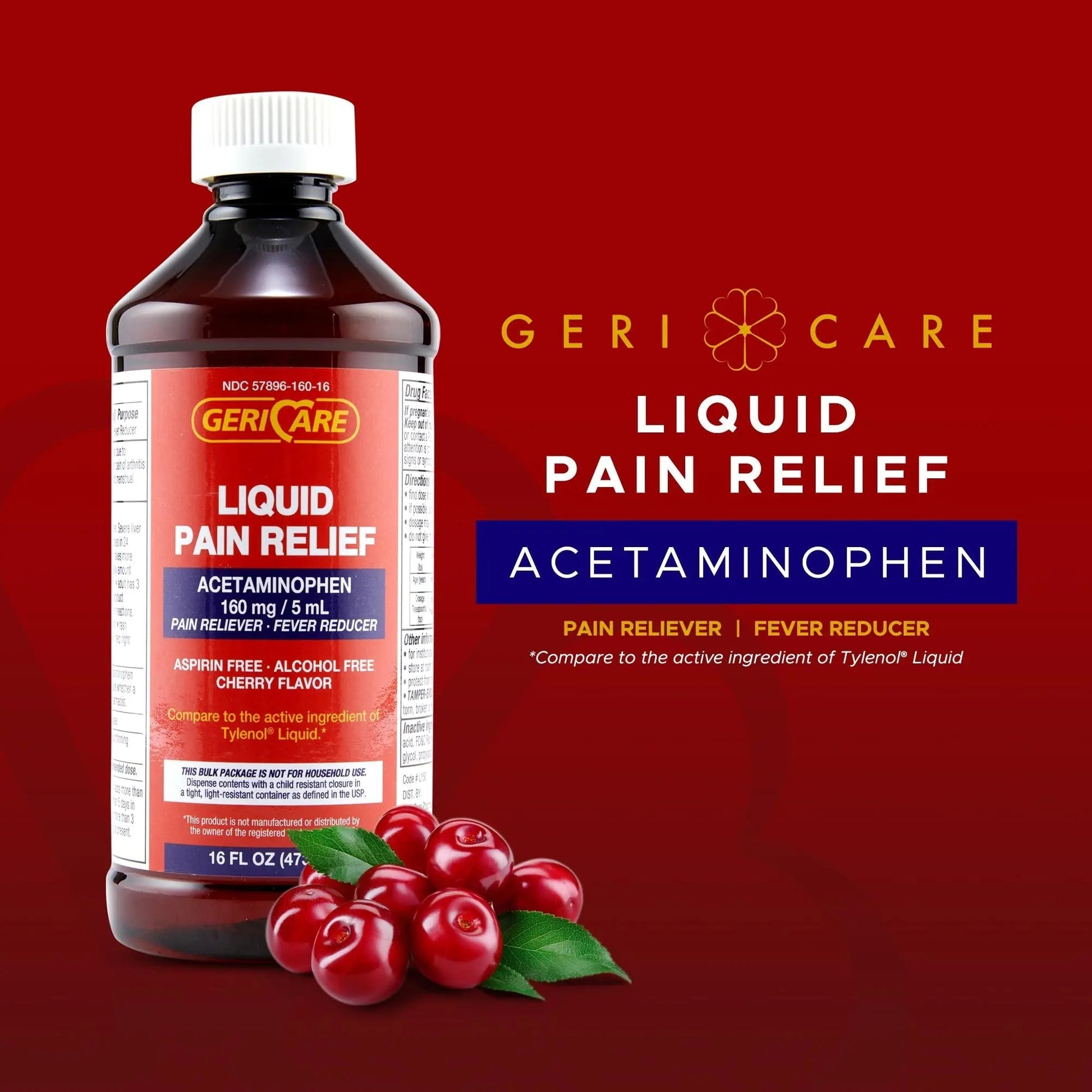 GeriCare Regular Strength Liquid Acetaminophen 160 mg, Pain Reliever, Fever Reducer, Aspirin & Alcohol Free, Cherry Flavored 16 Fl Oz (Pack of 2) GeriCare uk supplements