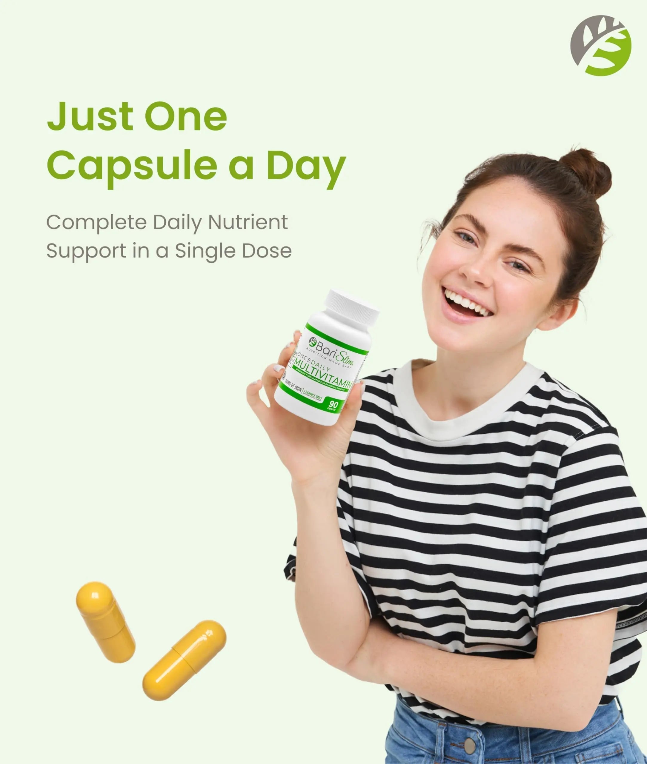 BariSlim Once Daily Bariatric Multivitamin Capsule - 60mg of Iron - Bariatric Vitamin & Supplement for Post WLS Surgery Including Gastric Bypass BariSlim uk supplements