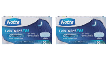 NOTTS PM Extra Strength Pain Relief & Sleep Aid, 500mg Acetaminophen & 25mg Diphenhydramine HCl, 50 Caplets for Nighttime Aches, Headaches & Body Pain, Non-Habit Forming (Pack of 2) NOTTS uk supplements
