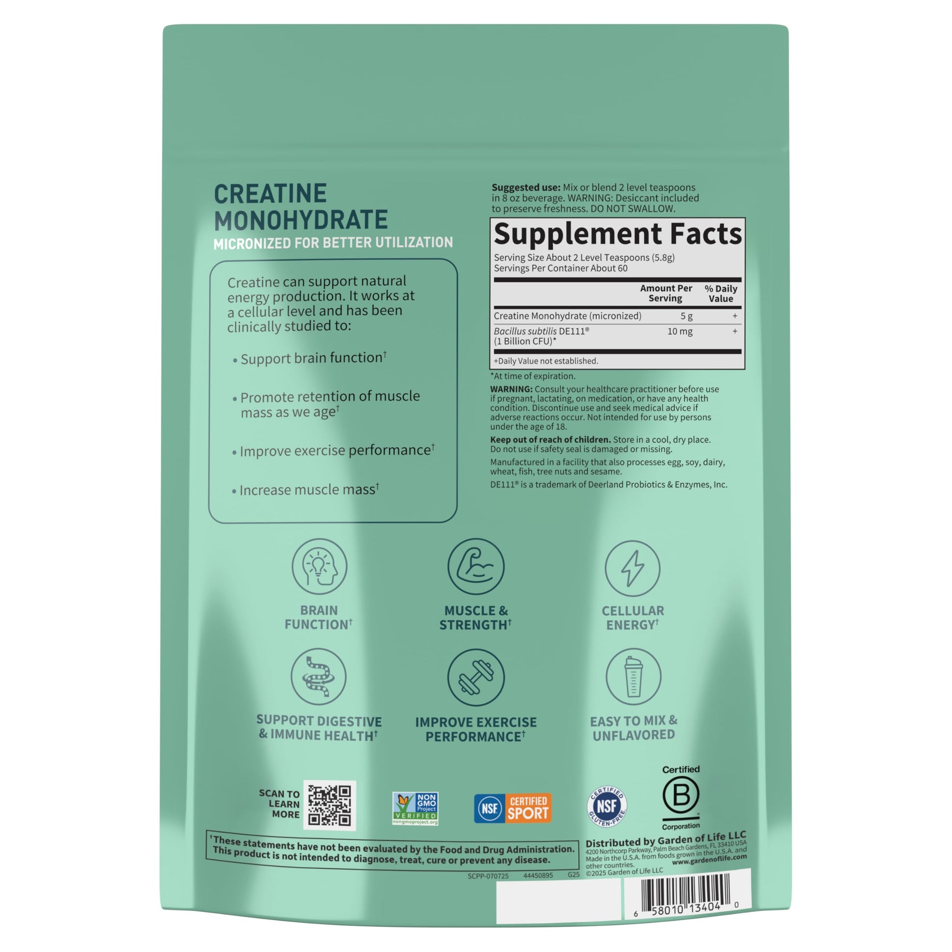 Creatine Monohydrate Powder for Women and Men by Garden of Life, Micronized Pre Workout with Probiotics for Muscle, Strength, Performance, Sport Amino Energy, Garden of Life uk supplements