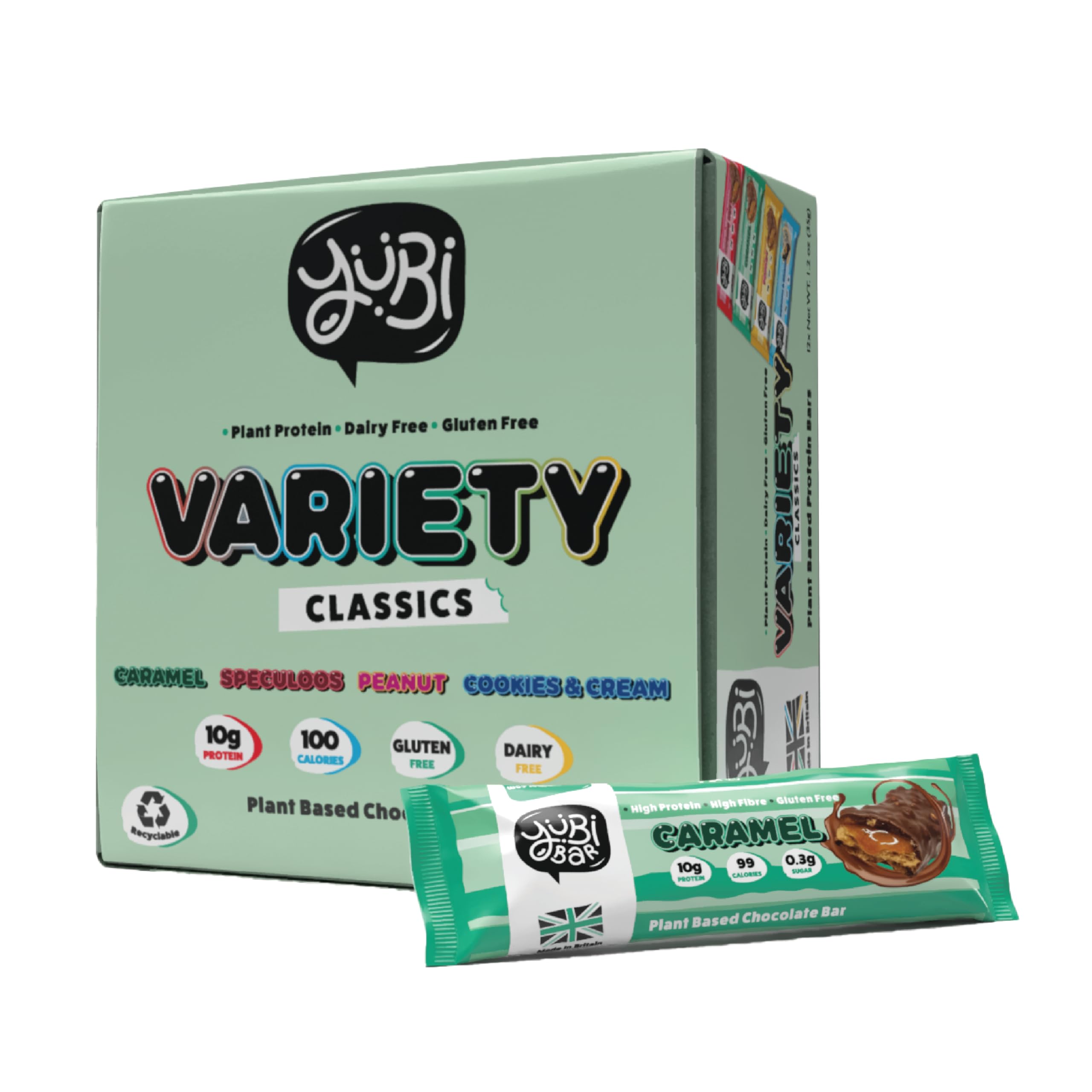 YuBi Bars - Protein Bars - 12 Bar Variety Pack - 100 Calories, 10g of Protein, Low Sugar, Low Carb, Palm Oil Free/Non-GMO, Gluten Free, Dairy Free, Healthy Snack, Non-GMO - 14.8oz (12 Pack, Variety Box) Yubi Bar uk supplements