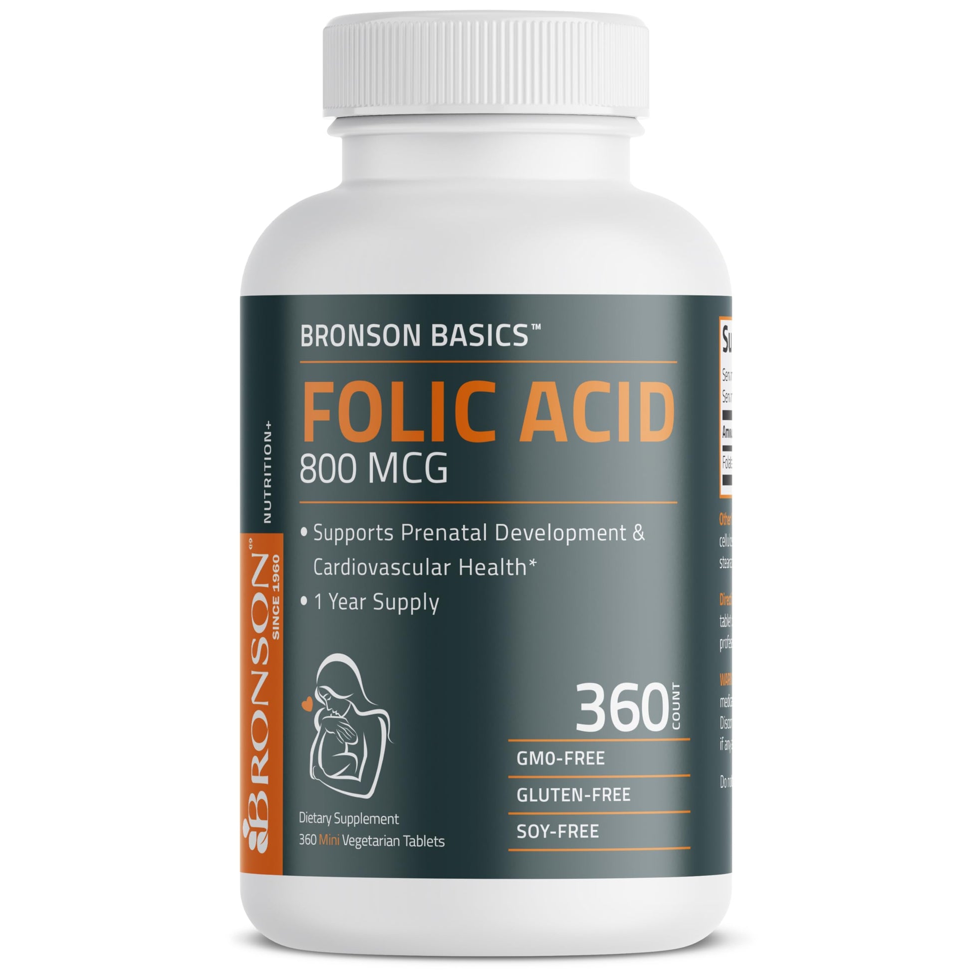 Bronson Folic Acid 800 MCG Supports Prenatal Development, 1 Year Supply, Non-GMO Bronson uk supplements