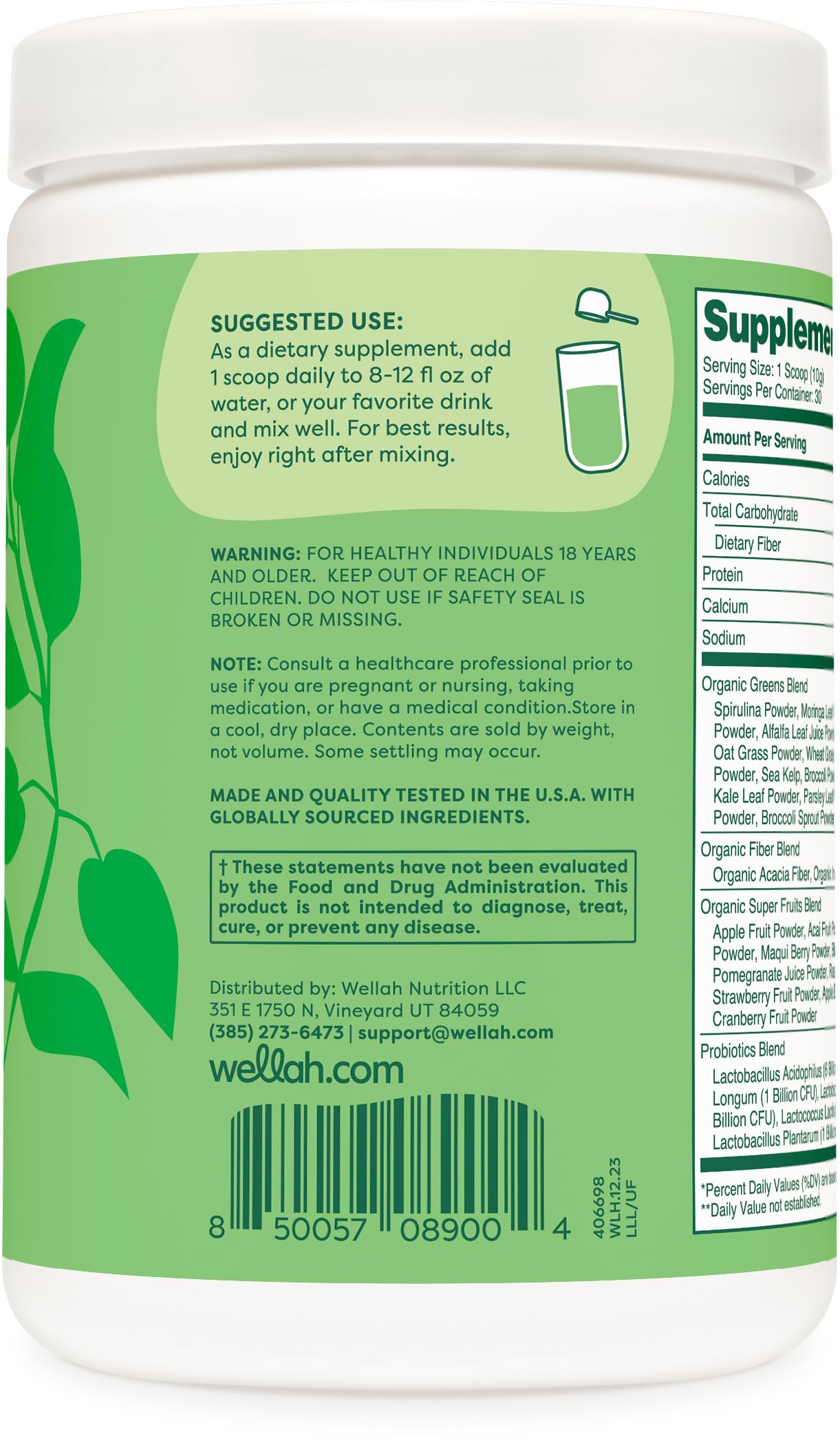 Wellah Leaf, Laugh, Love Super Greens Powder (Unflavored) 30 Servings - Superfood Supplement Drink Mix Wellah uk supplements