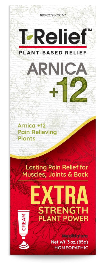 MediNatura T-Relief Extra Strength Cream Arnica +12 Natural Relieving Actives for Back Pain Joint Soreness Muscle Aches & Stiffness, Whole Body Fast Acting Relief for Women & Men - 3 oz MediNatura uk supplements