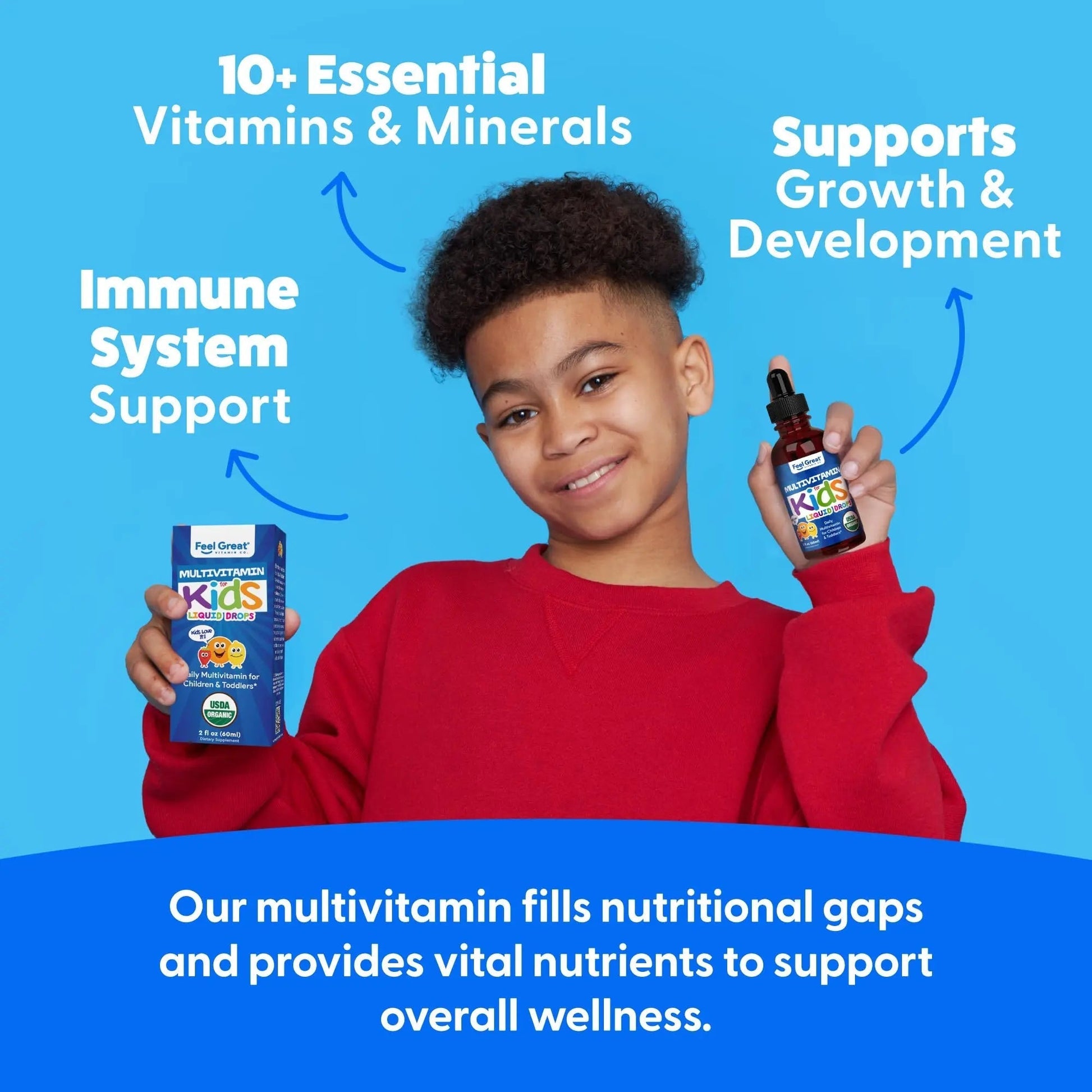 Feel Great Vitamins Organic Multivitamin Liquid Drops for Toddlers & Kids | Daily Essential Nutrients for Healthy Growth | The Feel Great Vitamin Company uk supplements